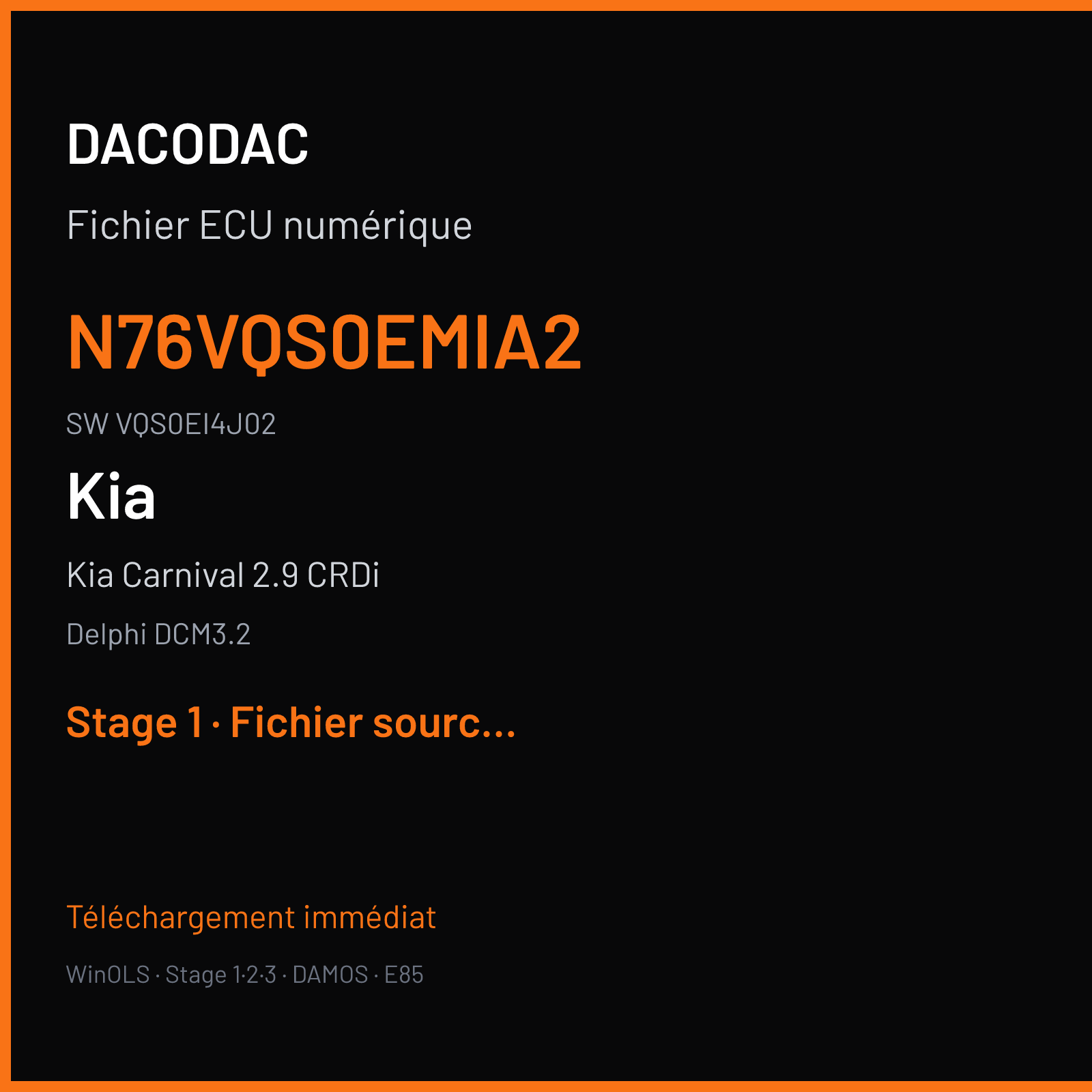 Kia Carnival 2.9 CRDi (2007) — Delphi DCM3.2 — N76VQS0EMIA2 · VQS0EI4J02 — Stage 1