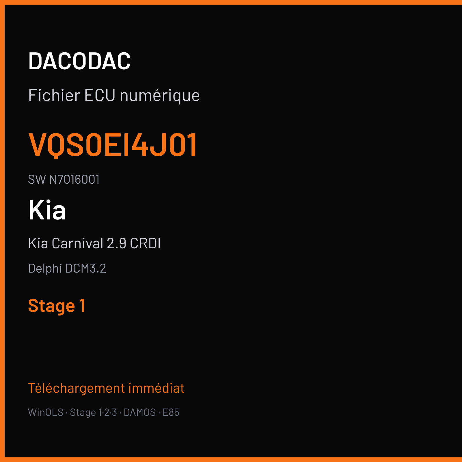 Kia Carnival 2.9 CRDI 185 ch (2006) — Delphi DCM3.2 — VQS0EI4J01 · N7016001 · N77VQS0EAIA3 — Stage 1