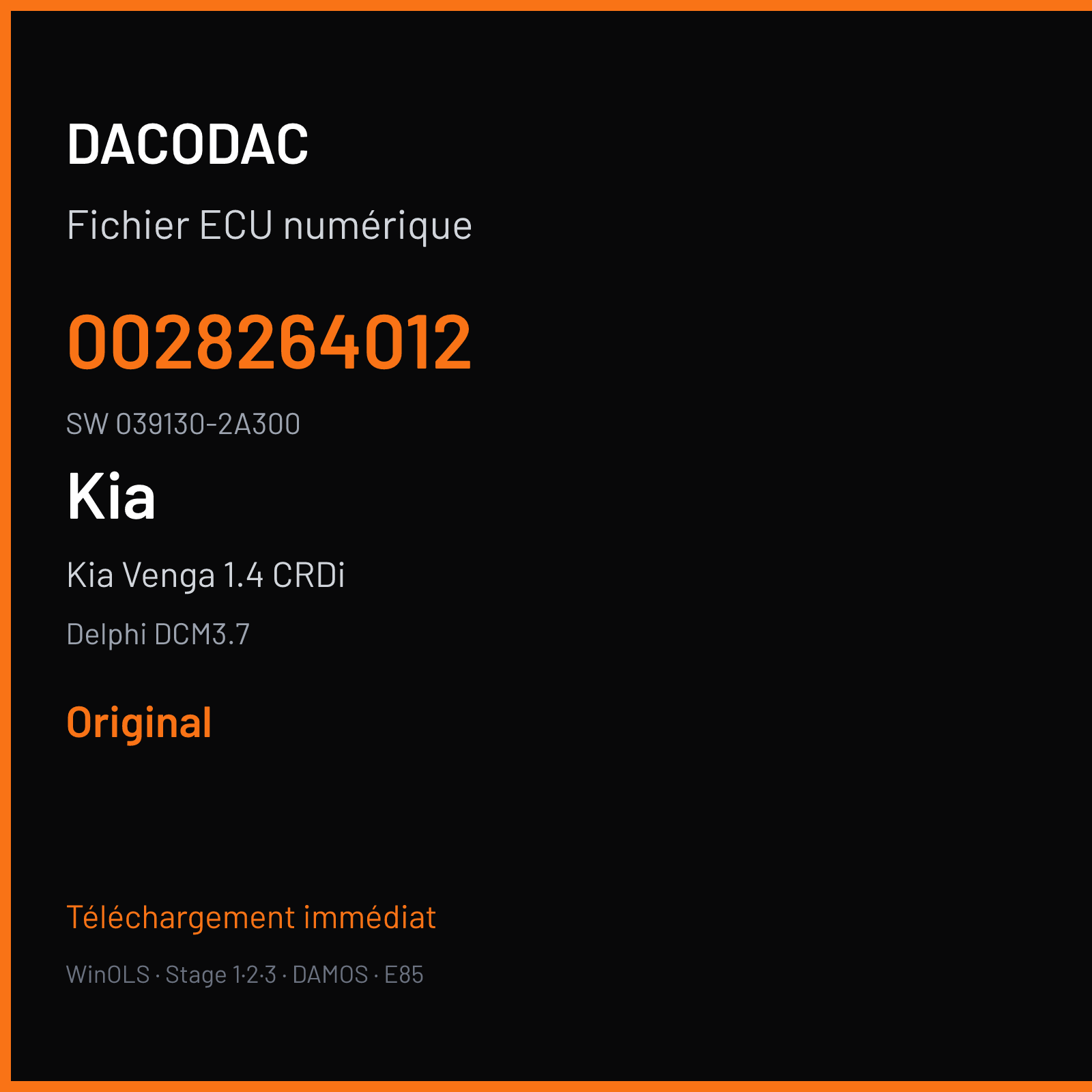 Kia Venga 1.4 CRDi 90 ch (2011) — Delphi DCM3.7 — 0028264012 · 039130-2A300 · Undefined — Original