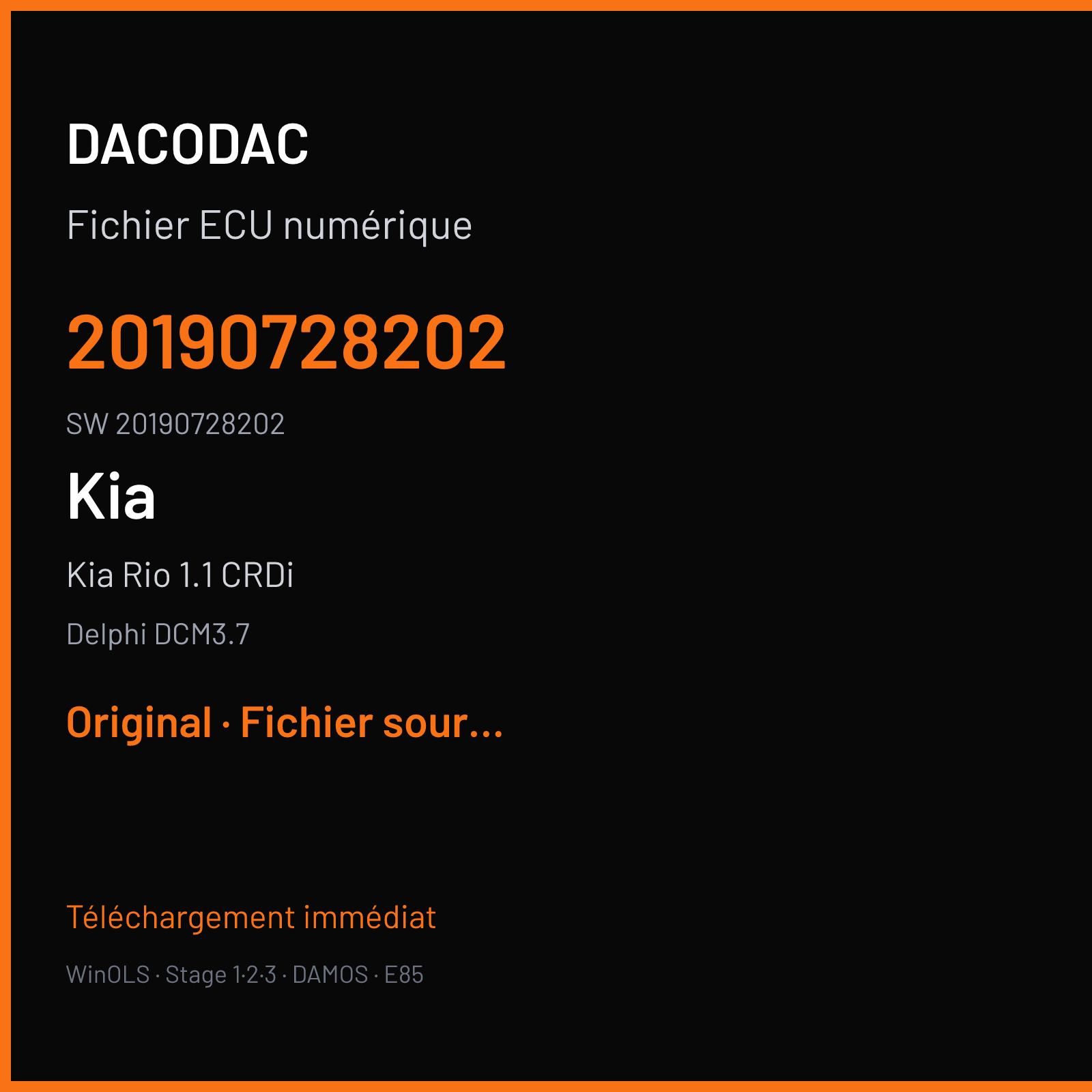 Kia Rio 1.1 CRDi — Delphi DCM3.7 — 20190728202 · 20190728202 · 7H77 UBBB01 D12 — Original