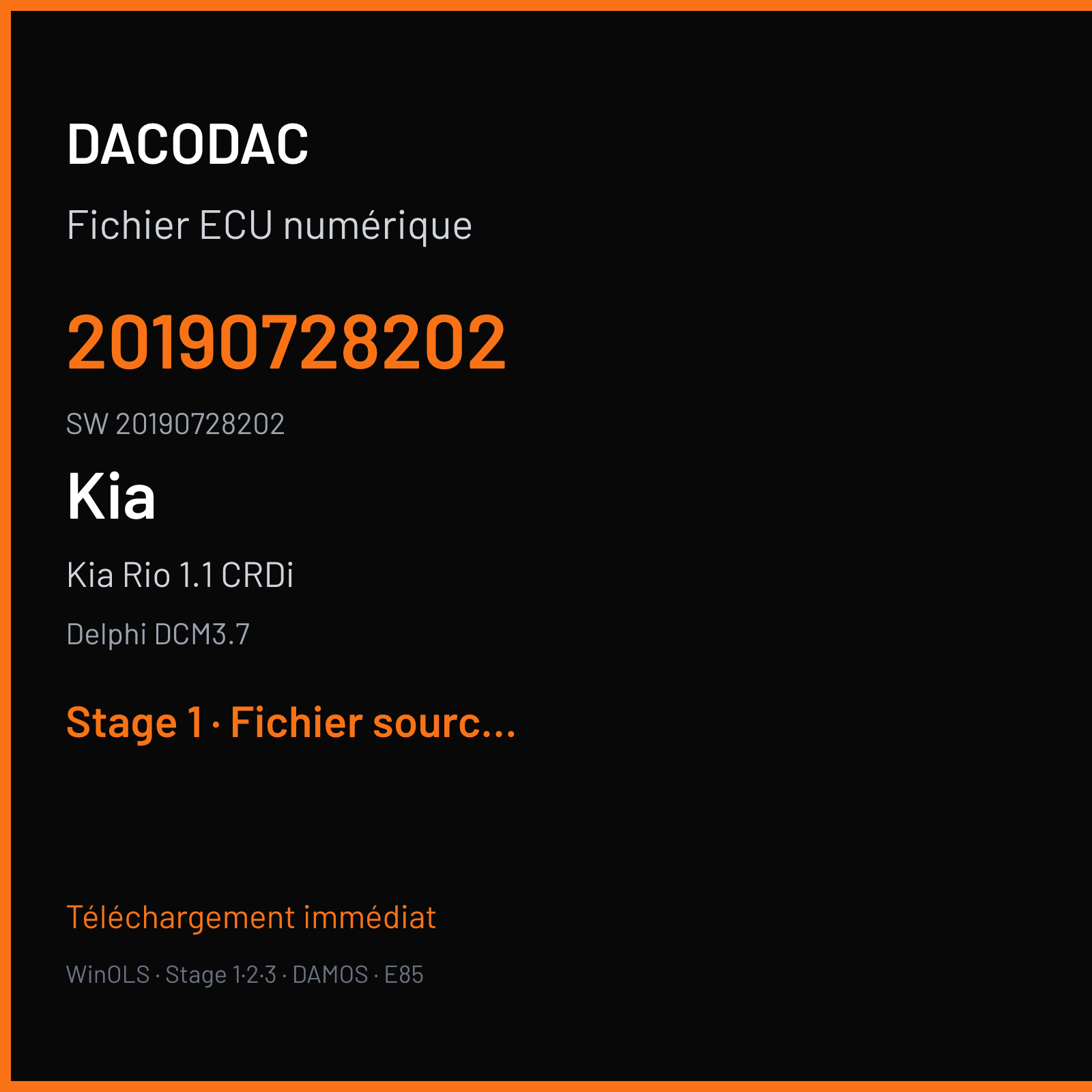 Kia Rio 1.1 CRDi — Delphi DCM3.7 — 20190728202 · 20190728202 · 7H77 UBBB01 D12 — Stage 1
