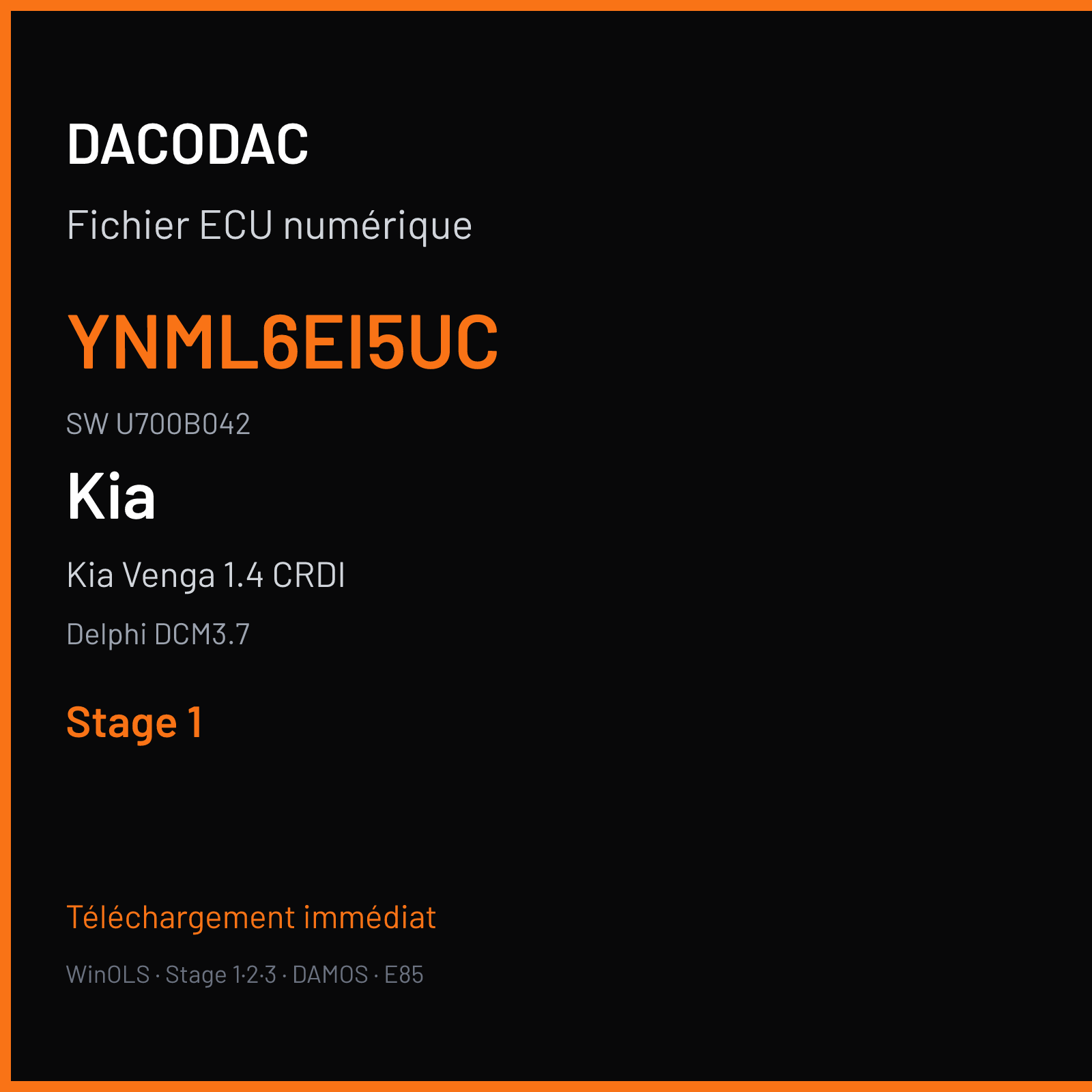 Kia Venga 1.4 CRDI 78 ch (2011) — Delphi DCM3.7 — YNML6EI5UC · U700B042 · DELIV 4 7A98M0A DELIV 1 — Stage 1