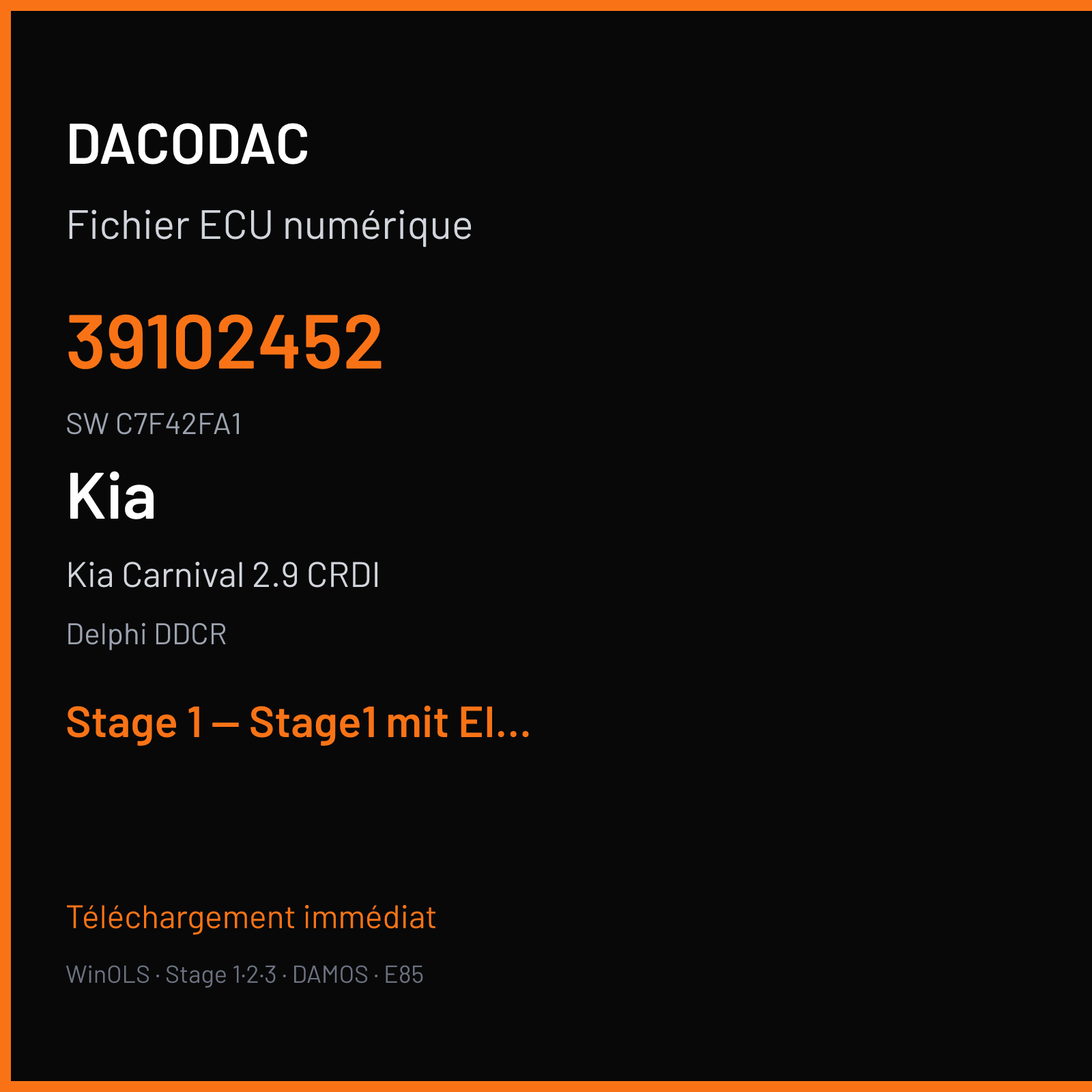 Kia Carnival 2.9 CRDI (2002) — Delphi DDCR — 39102452 · C7F42FA1 — Stage 1 — Stage1 mit EInspritzdruck serie weniger drehmoment