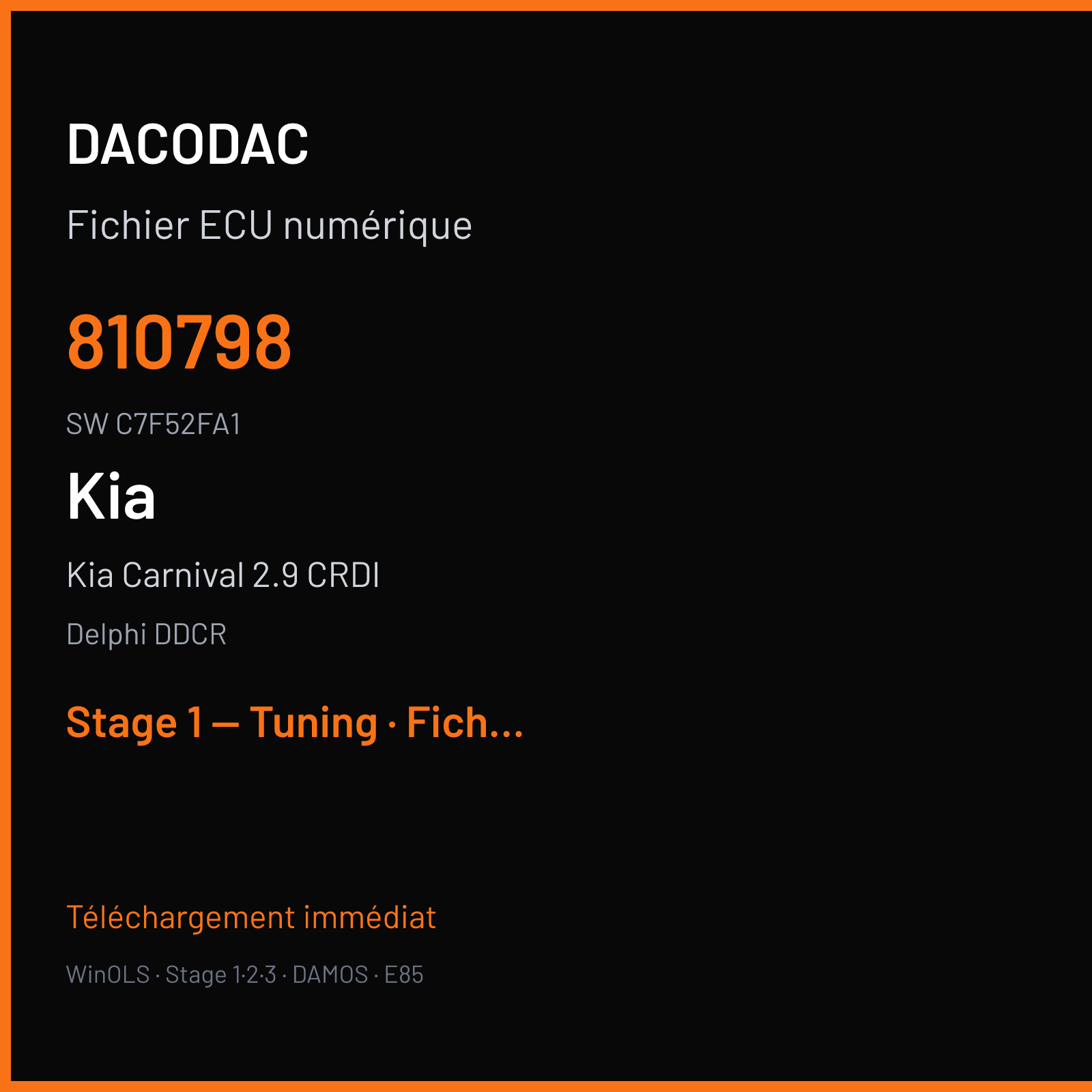 Kia Carnival 2.9 CRDI — Delphi DDCR — 810798 · C7F52FA1 — Stage 1 — Tuning