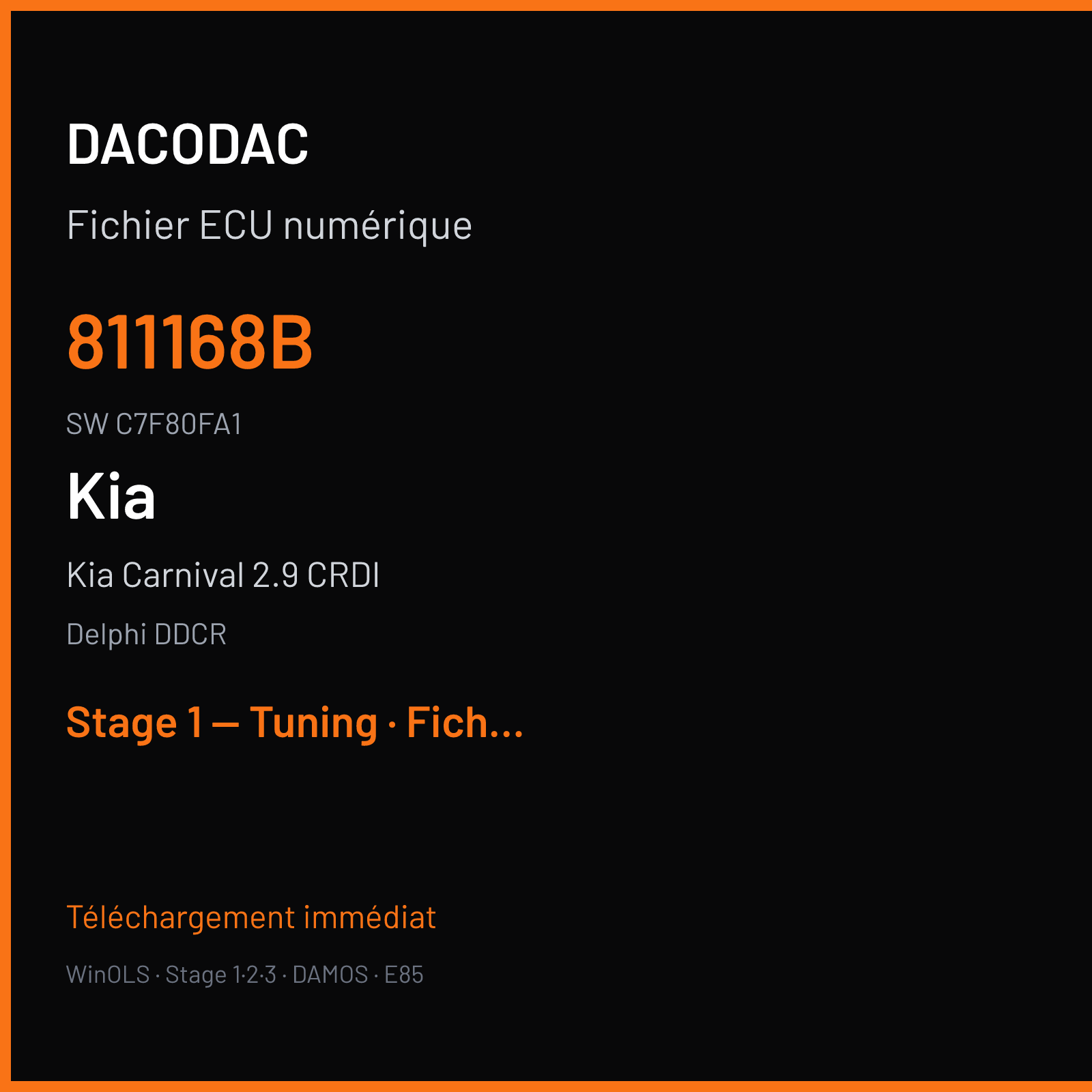 Kia Carnival 2.9 CRDI (2003) — Delphi DDCR — 811168B · C7F80FA1 — Stage 1 — Tuning