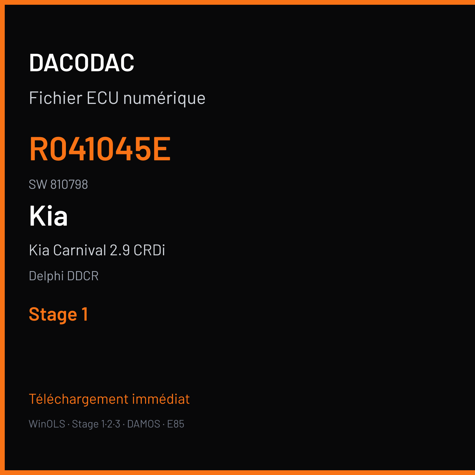 Kia Carnival 2.9 CRDi 144 ch — Delphi DDCR — R041045E · 810798 · C7F52FA1 — Stage 1