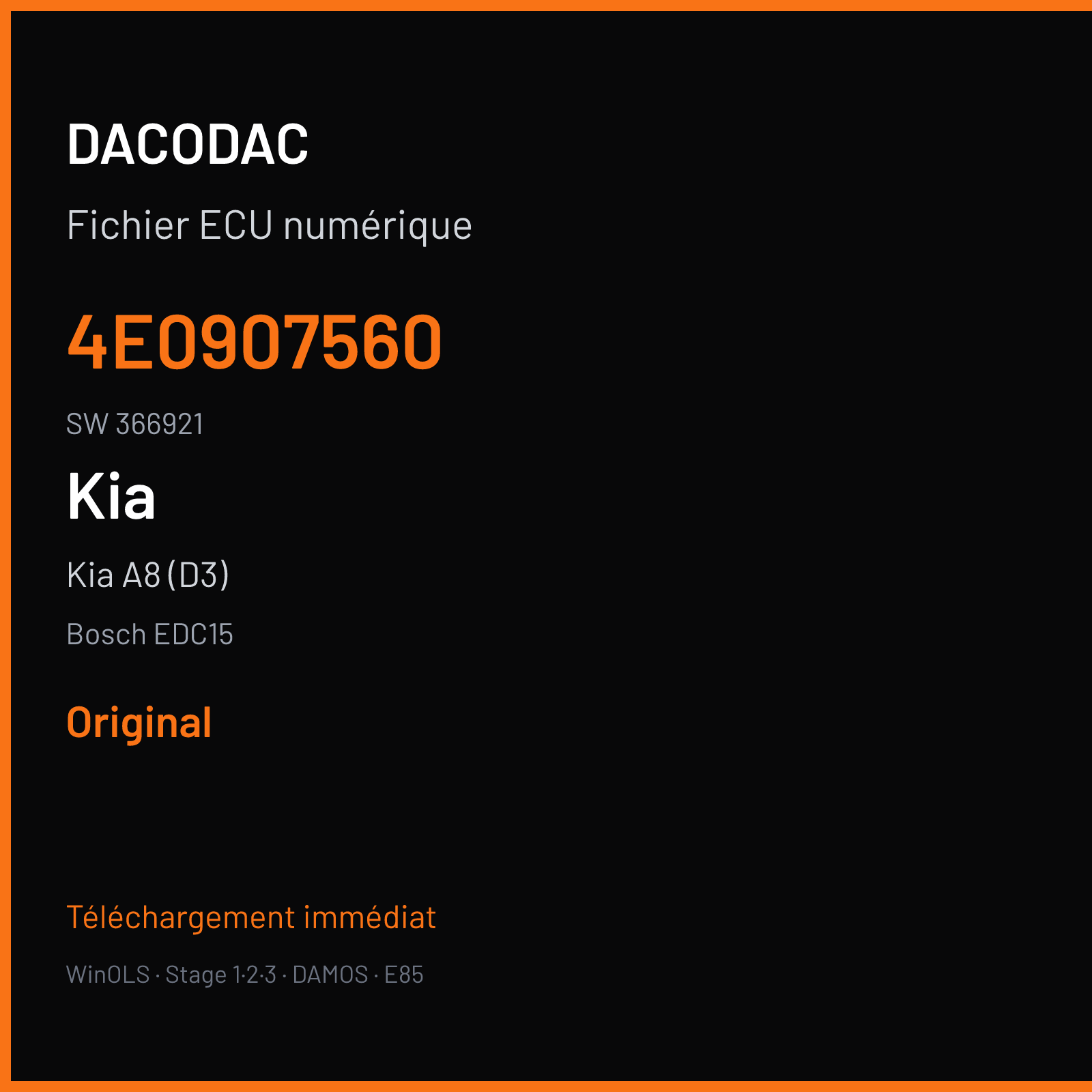 Kia A8 (D3) (2006) — Bosch EDC15 — 4E0907560 · 366921 — Original