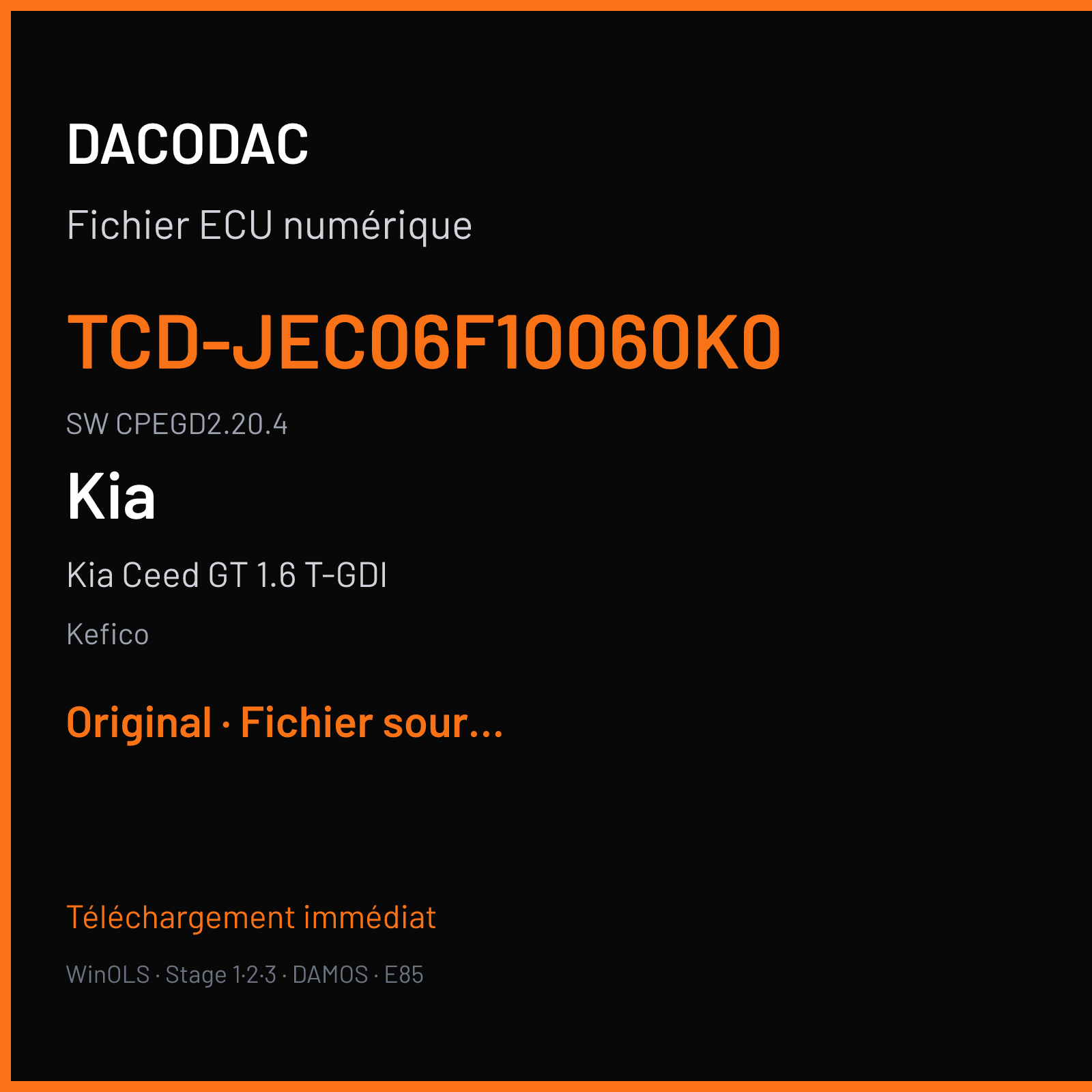 Kia Ceed GT 1.6 T-GDI (2020) — Kefico — TCD-JEC06F10060K0 · CPEGD2.20.4 — Original