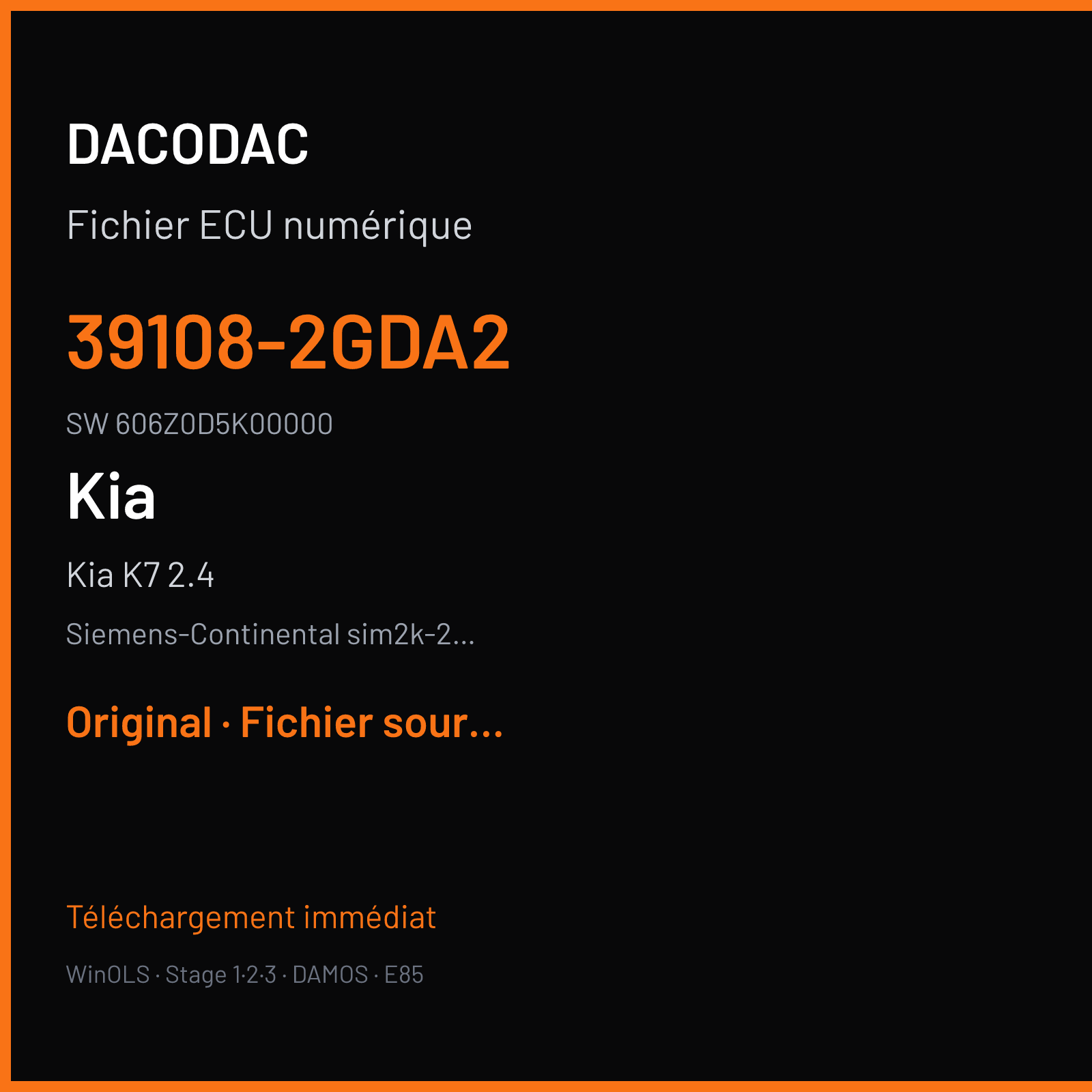 Kia K7 2.4 (2018) — Siemens-Continental sim2k-250 — 39108-2gda2 · 606Z0D5K00000 — Original