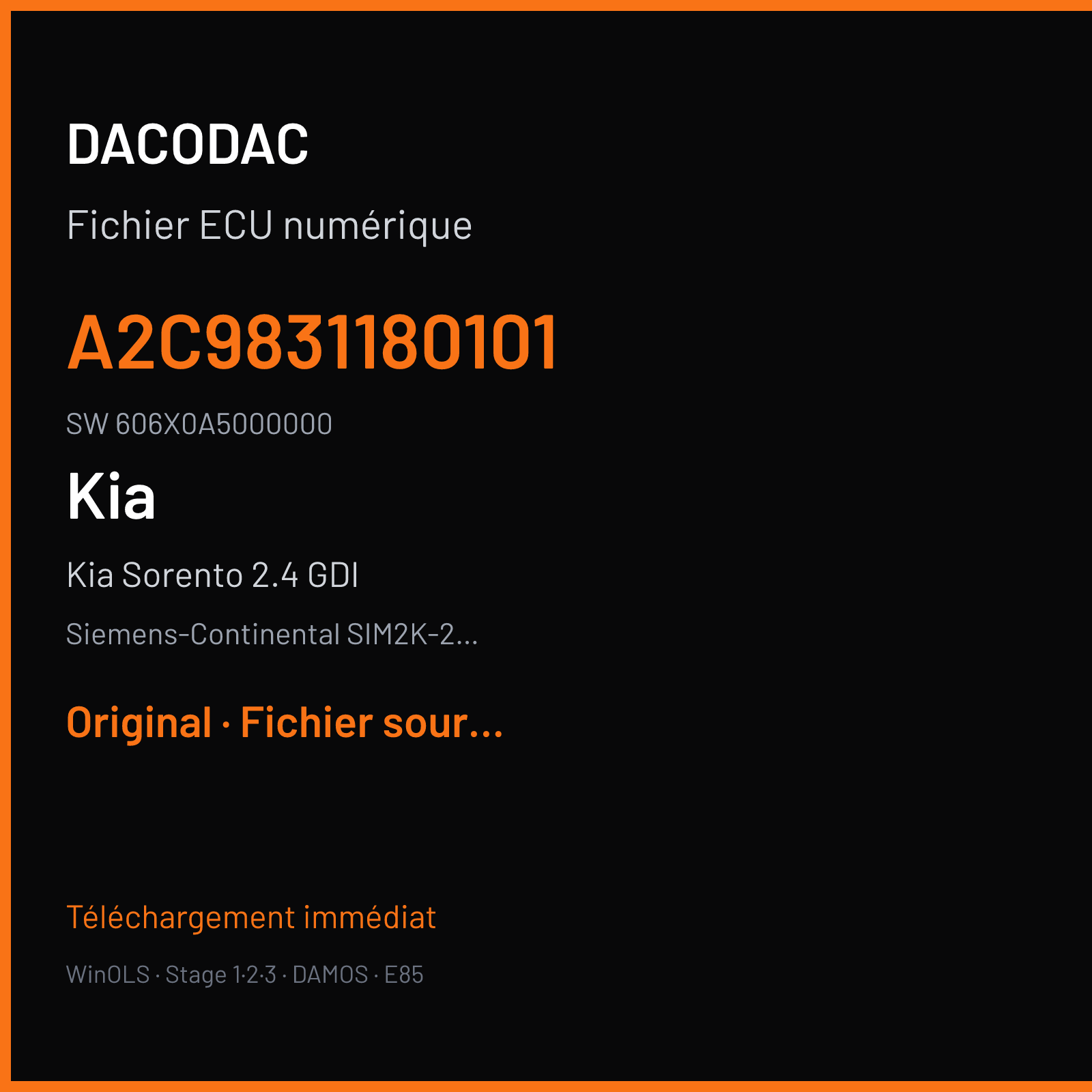 Kia Sorento 2.4 GDI (2013) — Siemens-Continental SIM2K-250 — A2C9831180101 · 606X0A5000000 — Original