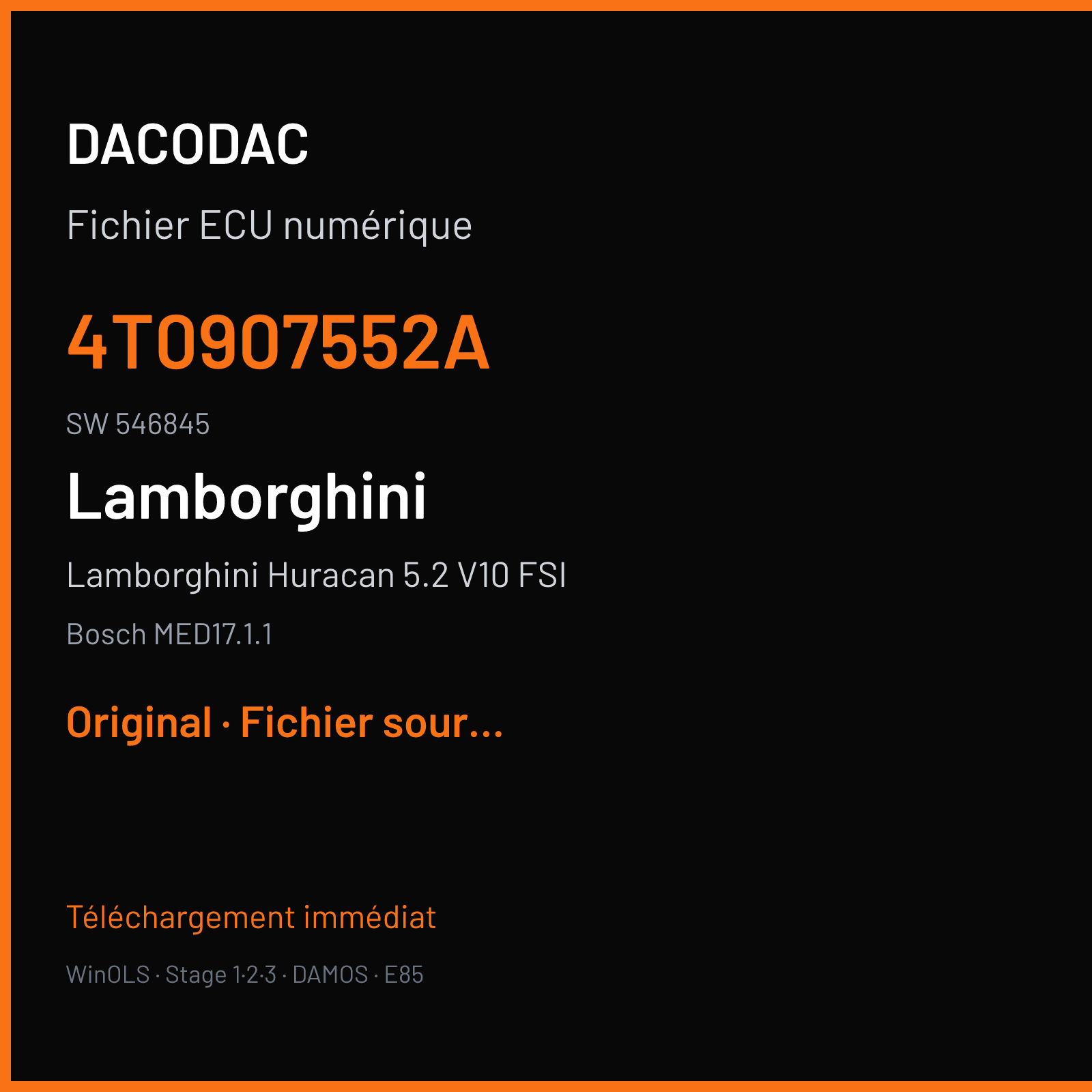 Lamborghini Huracan 5.2 V10 FSI (2015) — Bosch MED17.1.1 — 4T0907552A · 546845 — Original