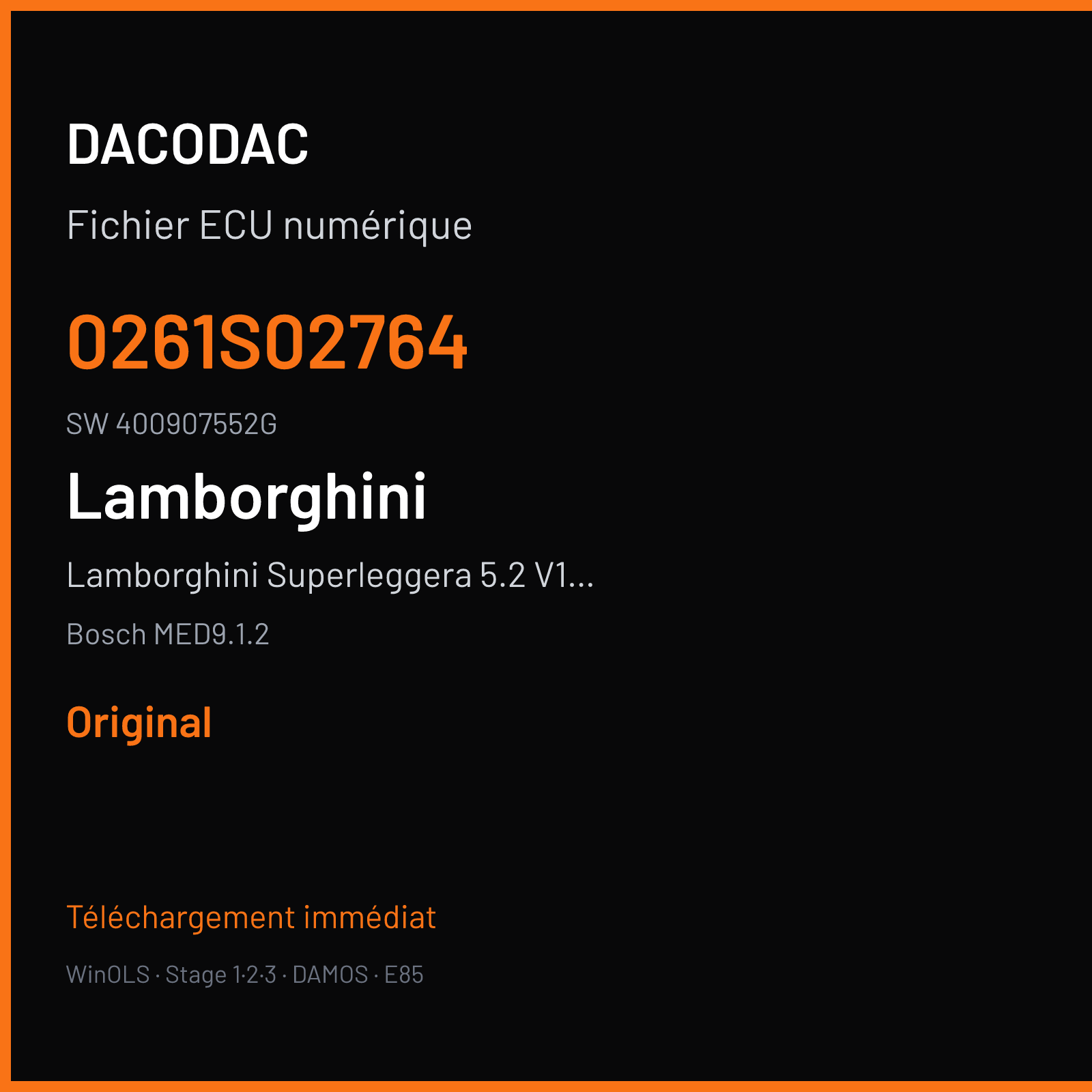 Lamborghini Superleggera 5.2 V10 Fsi 570 ch — Bosch MED9.1.2 — 0261S02764 · 400907552G · 510576 — Original