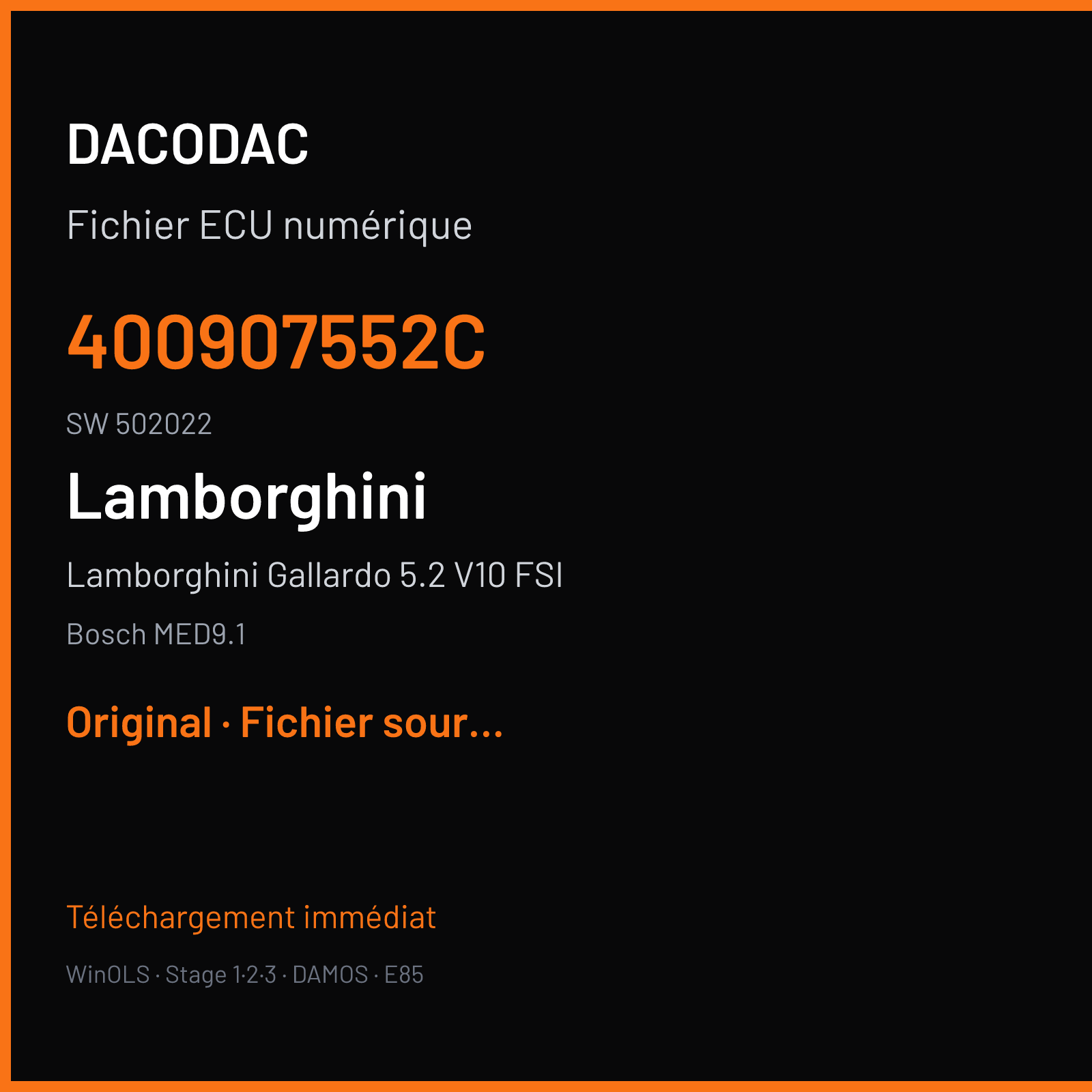 Lamborghini Gallardo 5.2 V10 FSI (2011) — Bosch MED9.1 — 400907552C · 502022 — Original