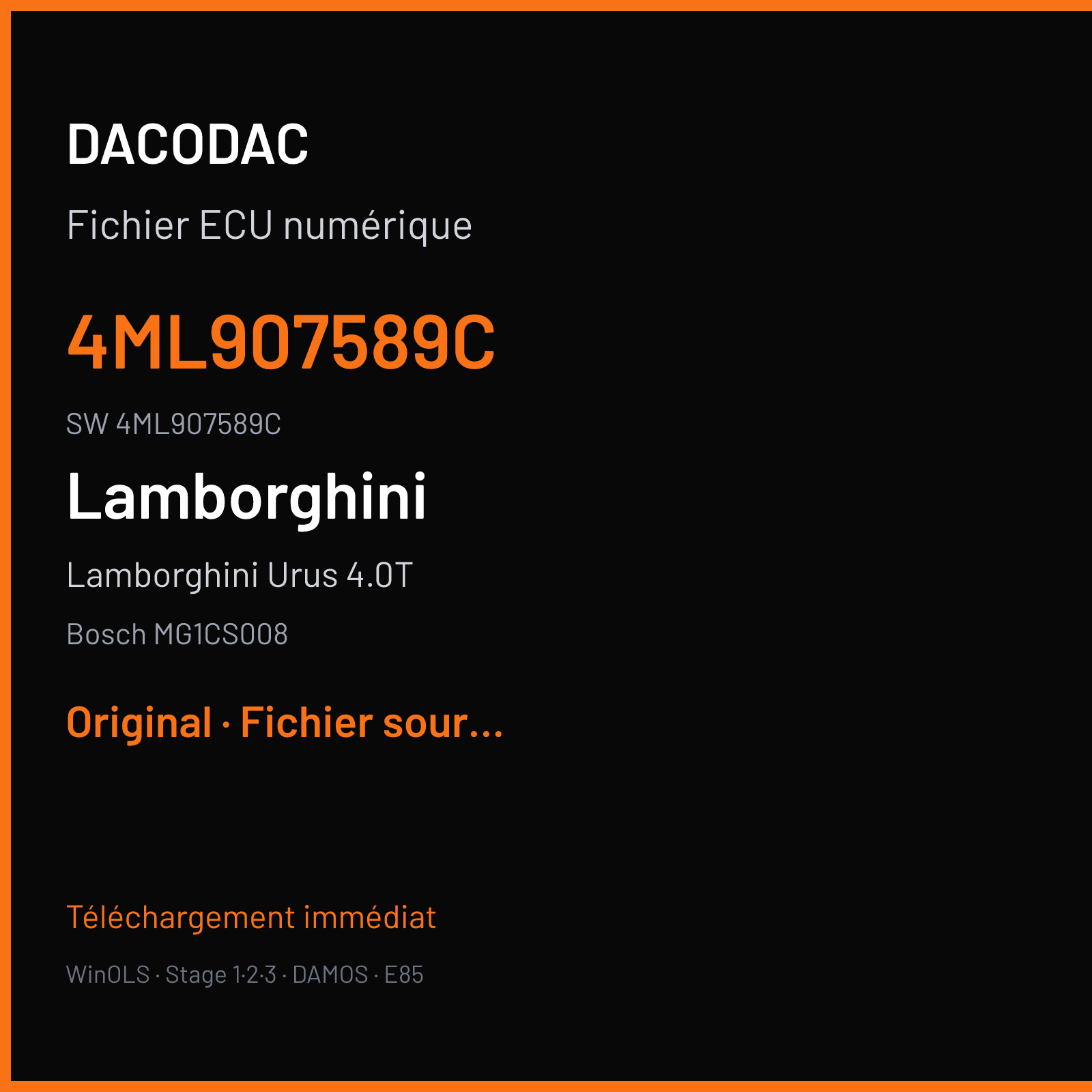 Lamborghini Urus 4.0T 650 ch (2019) — Bosch MG1CS008 — 4ML907589C · 4ML907589C · 041590 — Original