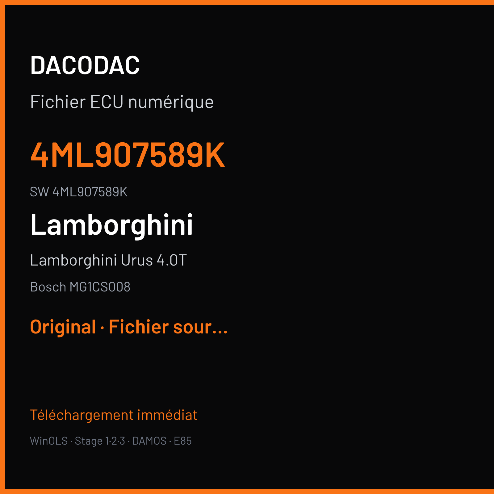 Lamborghini Urus 4.0T 650 ch (2020) — Bosch MG1CS008 — 4ML907589K · 4ML907589K · 069310 — Original