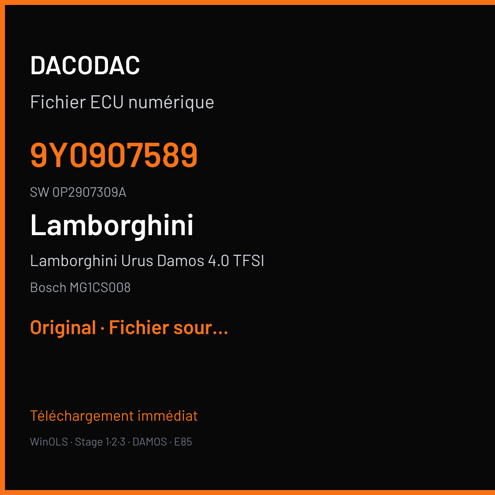 Lamborghini Urus Damos 4.0 TFSI 650 ch (2019) — Bosch MG1CS008 — 9Y0907589 · 0P2907309A · 4K6A0K — Original