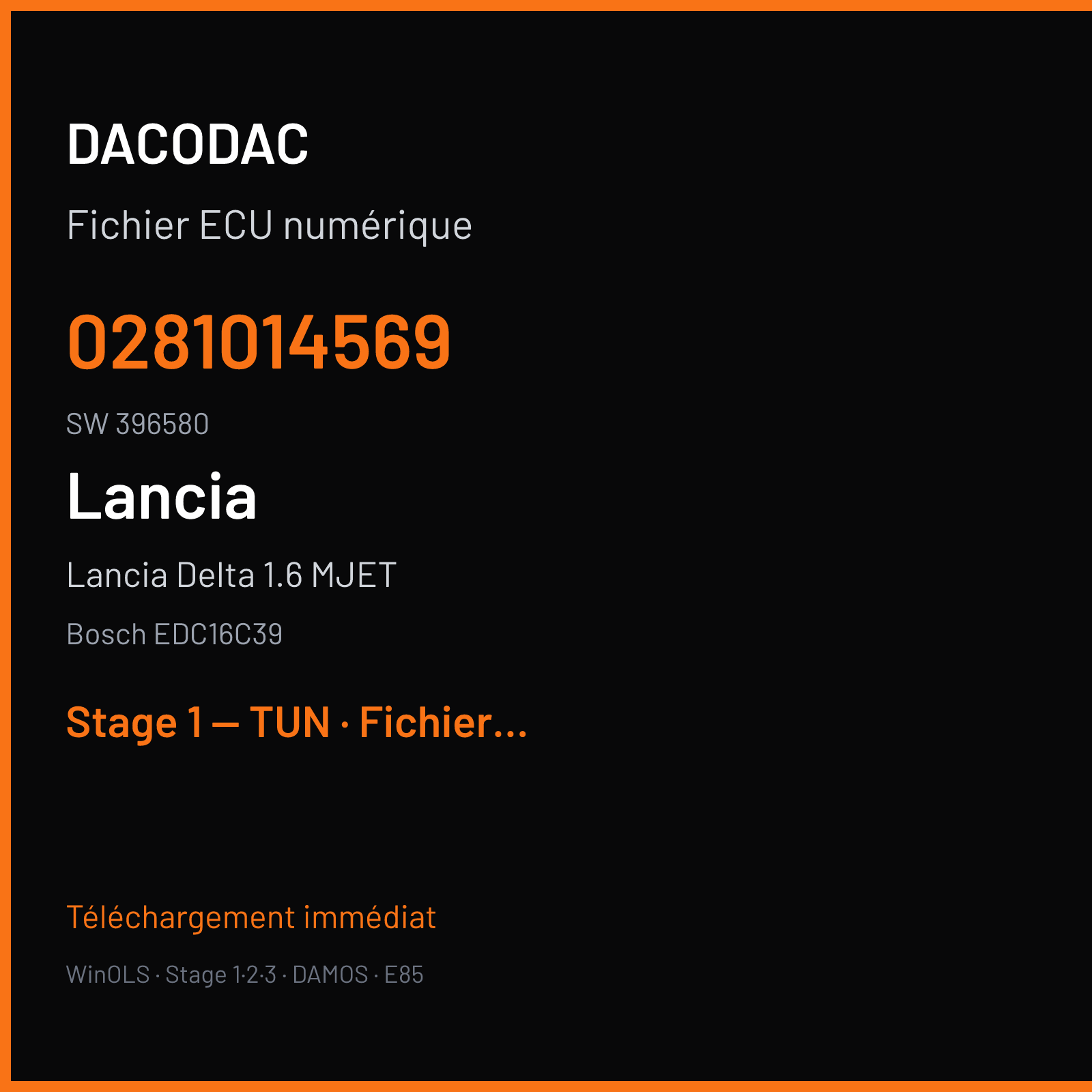 Lancia Delta 1.6 MJET — Bosch EDC16C39 — 0281014569 · 396580 — Stage 1 — TUN