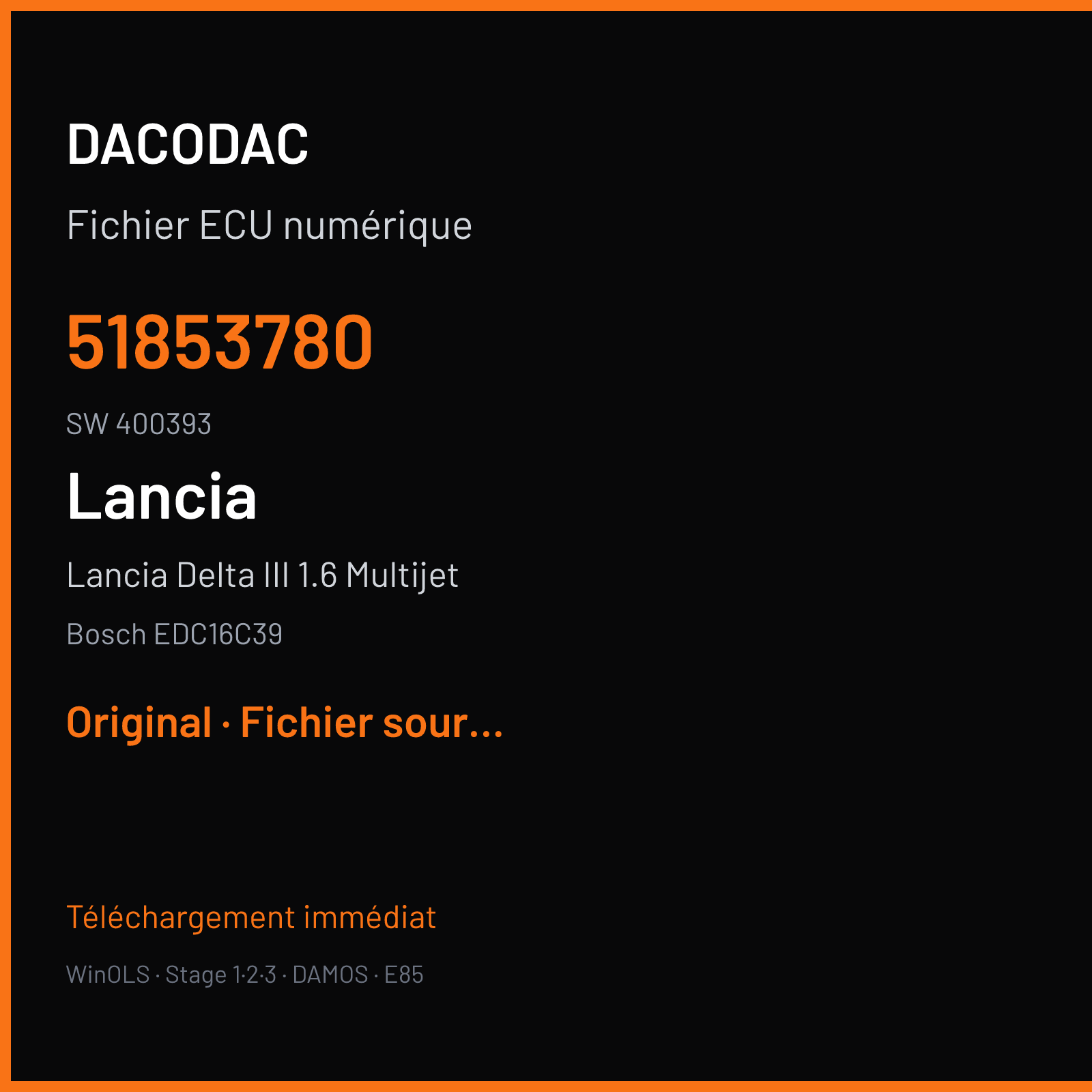 Lancia Delta III 1.6 Multijet (2009) — Bosch EDC16C39 — 51853780 · 400393 — Original