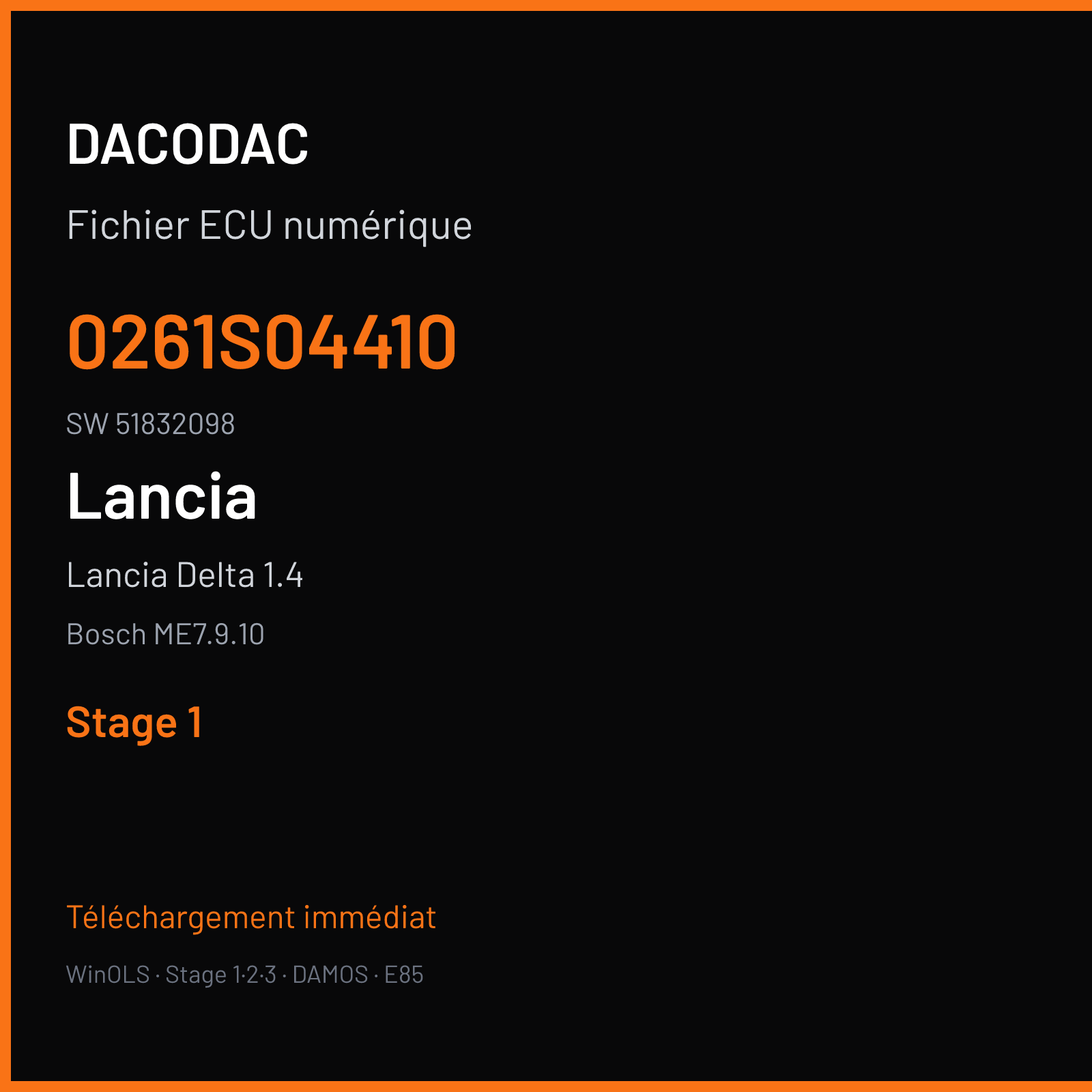 Lancia Delta 1.4 150 ch (2009) — Bosch ME7.9.10 — 0261S04410 · 51832098 · 396700 — Stage 1