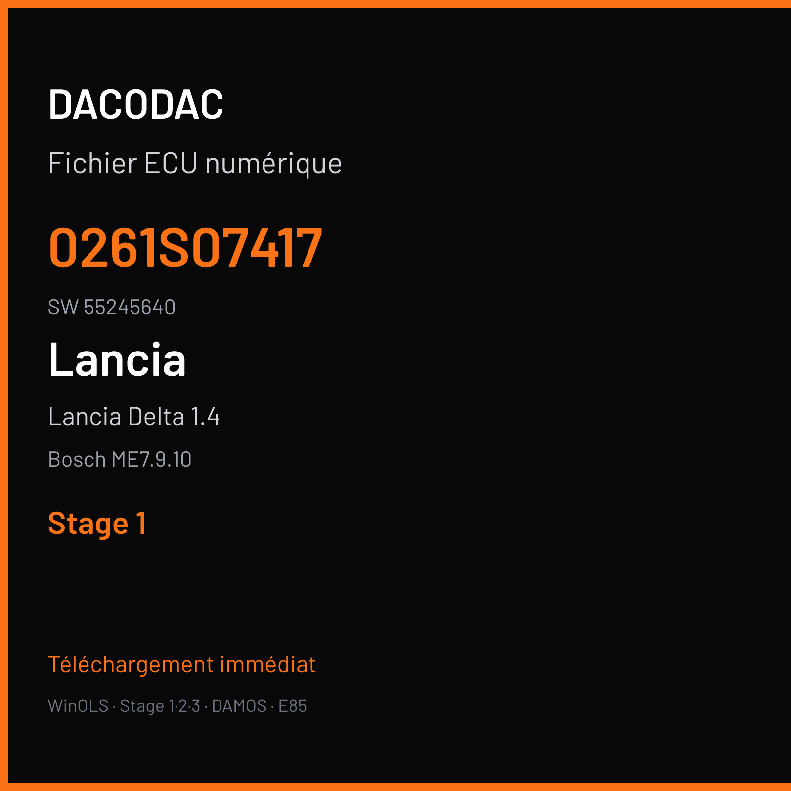 Lancia Delta 1.4 120 ch (2014) — Bosch ME7.9.10 — 0261S07417 · 55245640 · 524424 — Stage 1