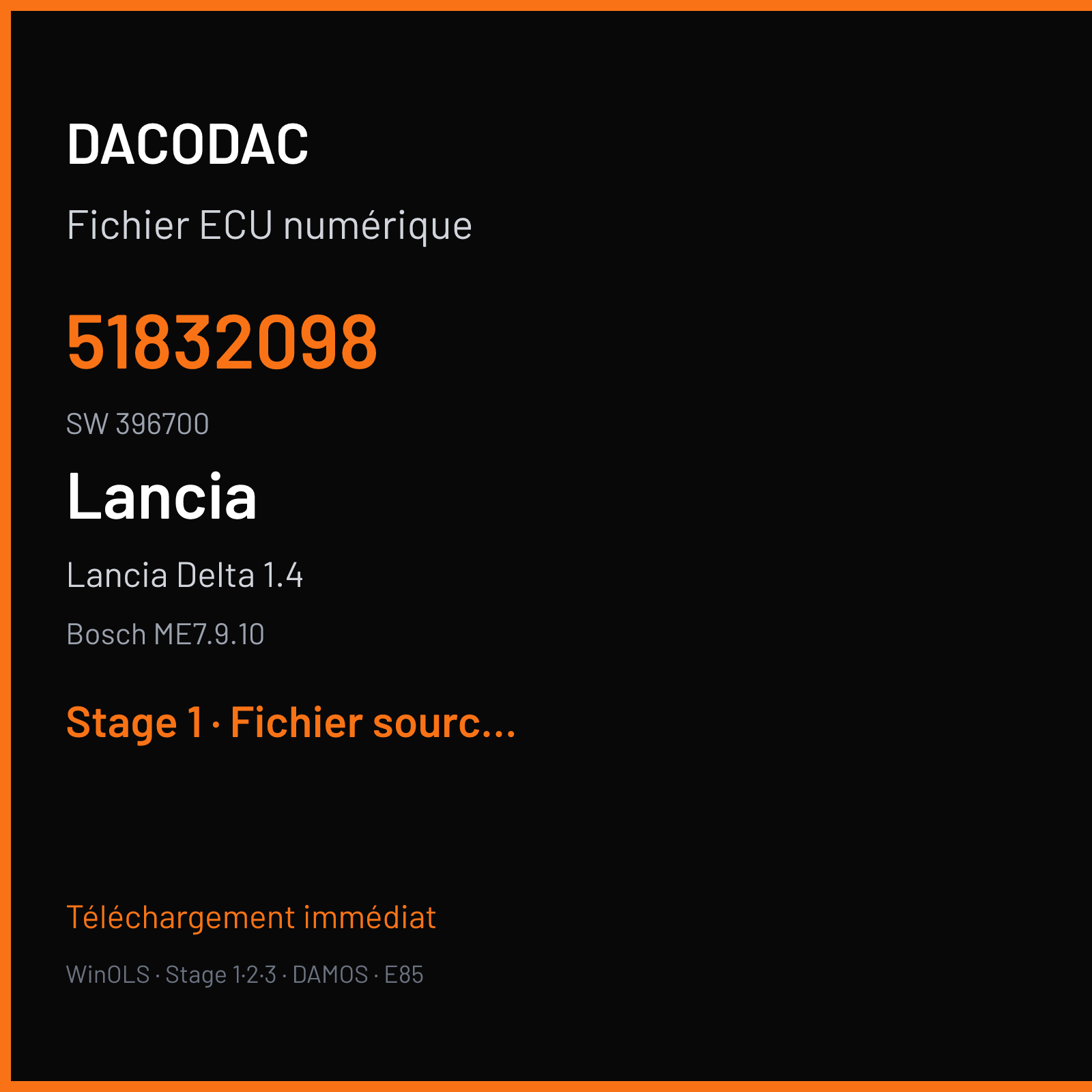 Lancia Delta 1.4 (2009) — Bosch ME7.9.10 — 51832098 · 396700 — Stage 1