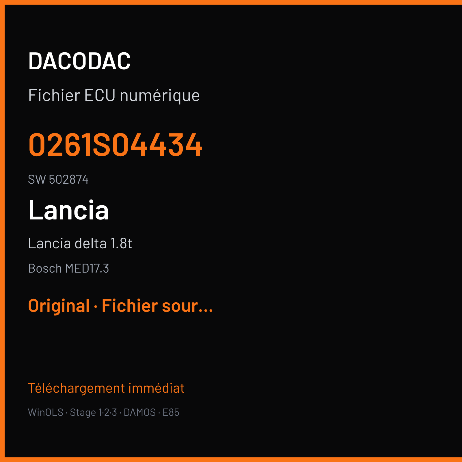 Lancia Delta 1.8t (2010) — Bosch MED17.3 — 0261S04434 · 502874 — Original