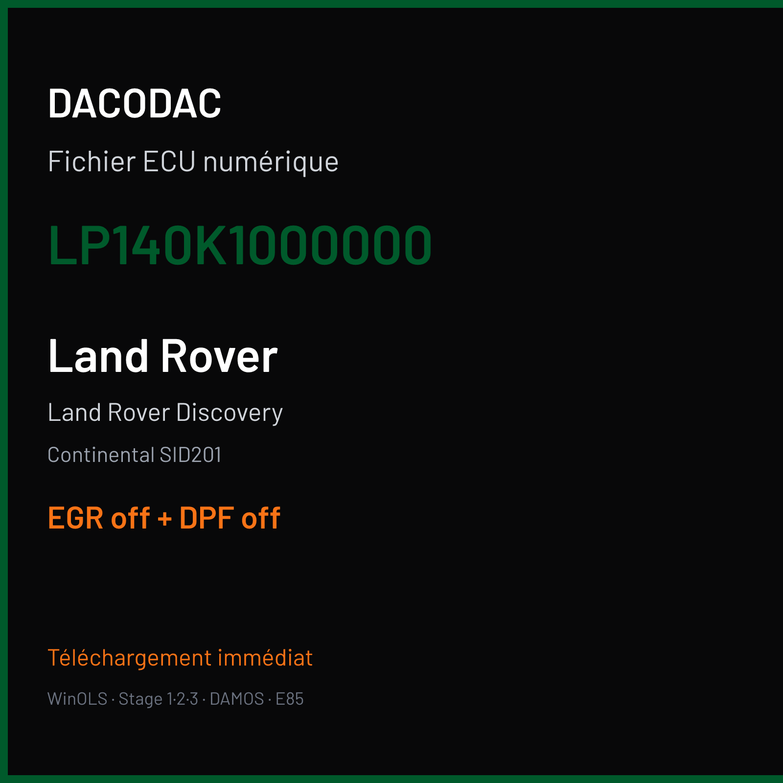 Land Rover Discovery — Continental SID201 — LP140K1000000 — EGR off + DPF off