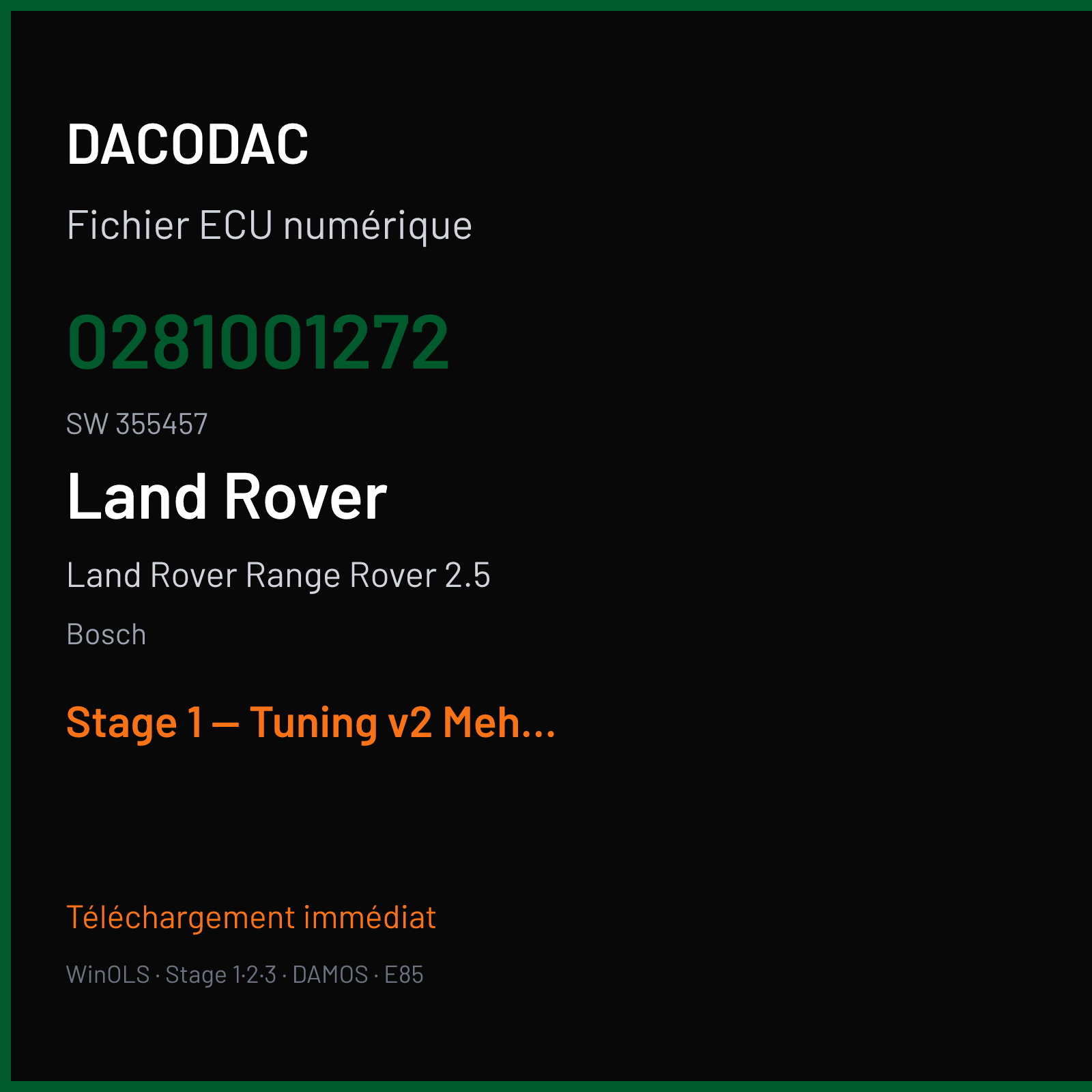 Land Rover Range Rover 2.5 — Bosch — 0281001272 · 355457 — Stage 1 — Tuning v2 Mehr Einspritzung