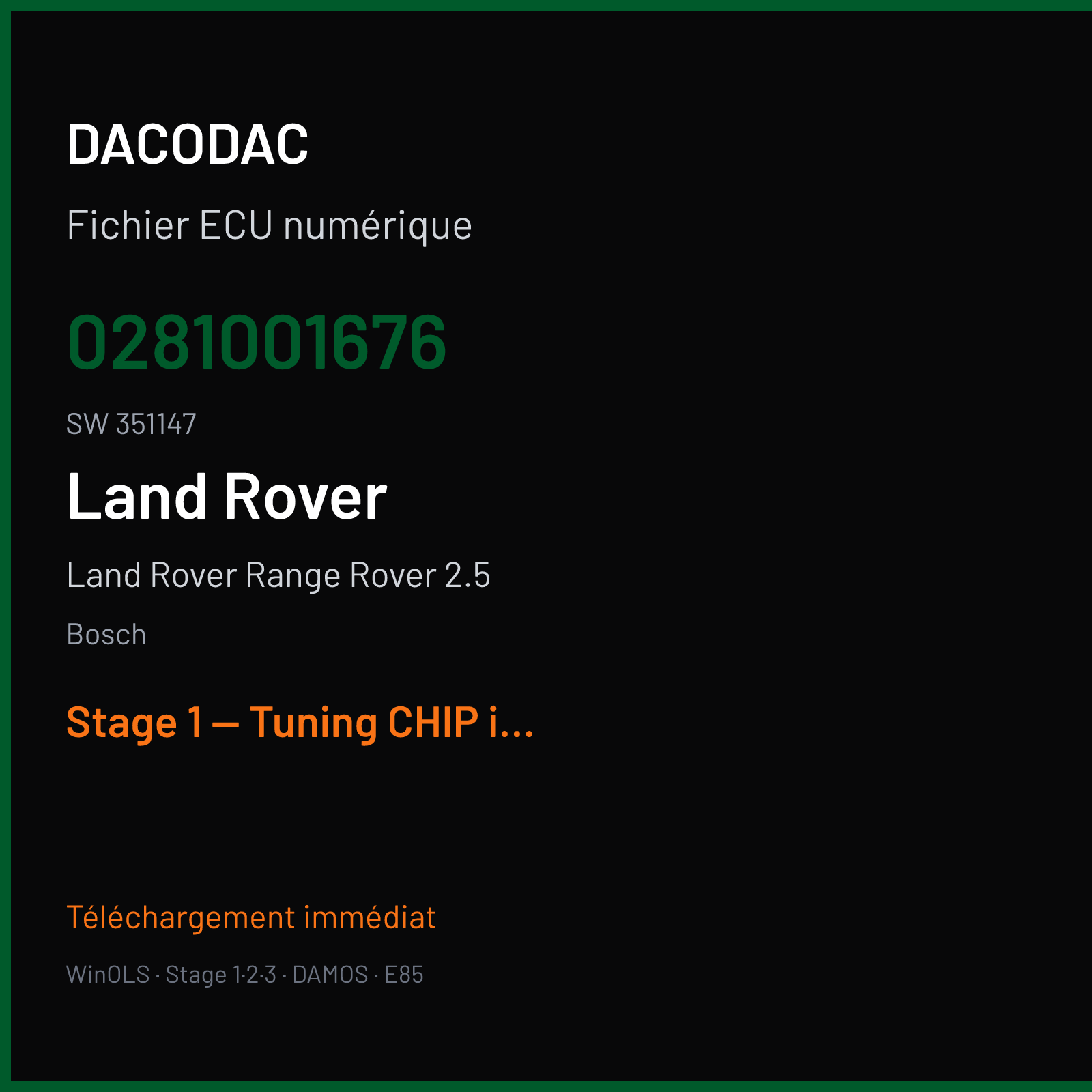 Land Rover Range Rover 2.5 — Bosch — 0281001676 · 351147 — Stage 1 — Tuning CHIP ist dies