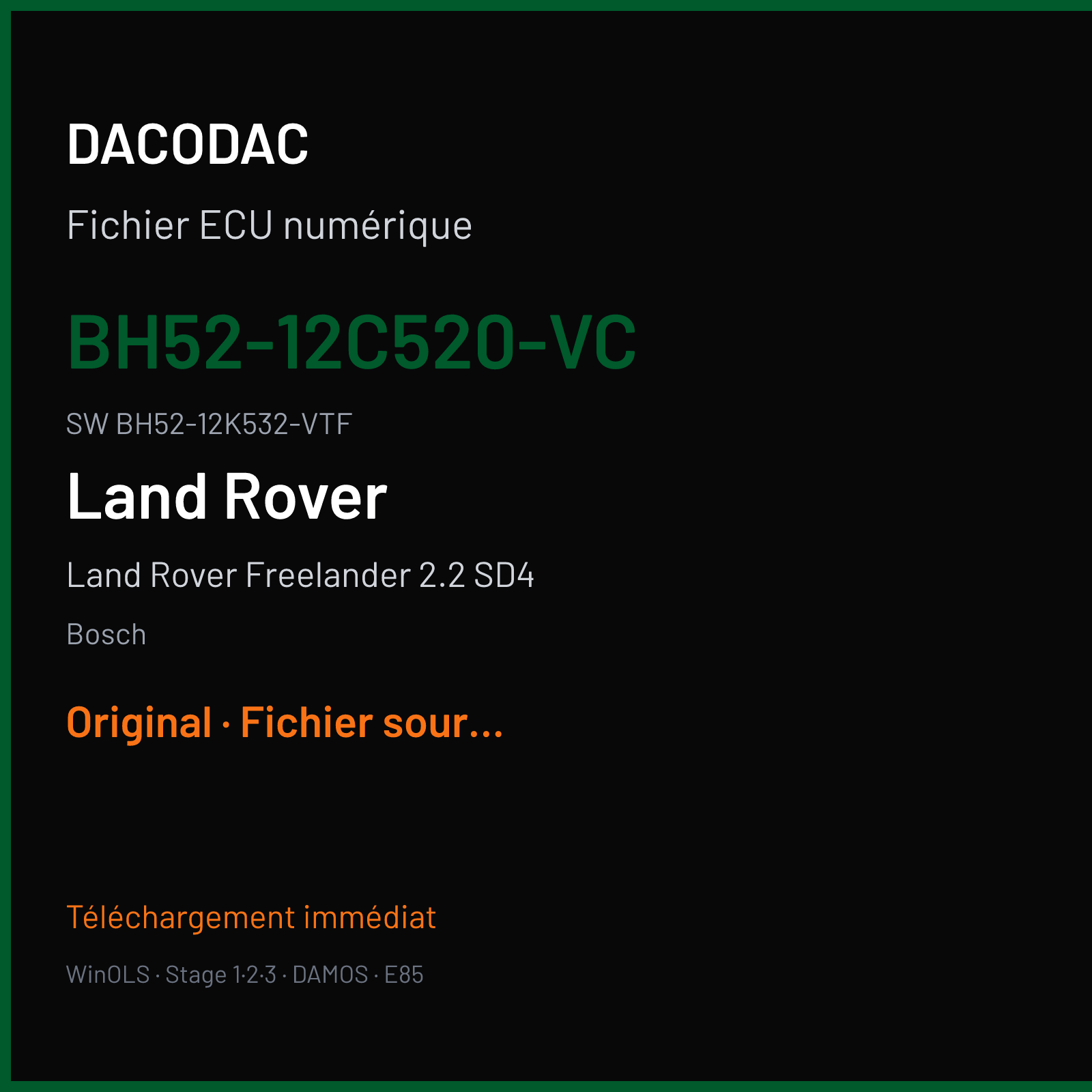 Land Rover Freelander 2.2 SD4 190 ch (2010) — Bosch — BH52-12C520-VC · BH52-12K532-VTF · AG91-12B684-PA 508786 — Original