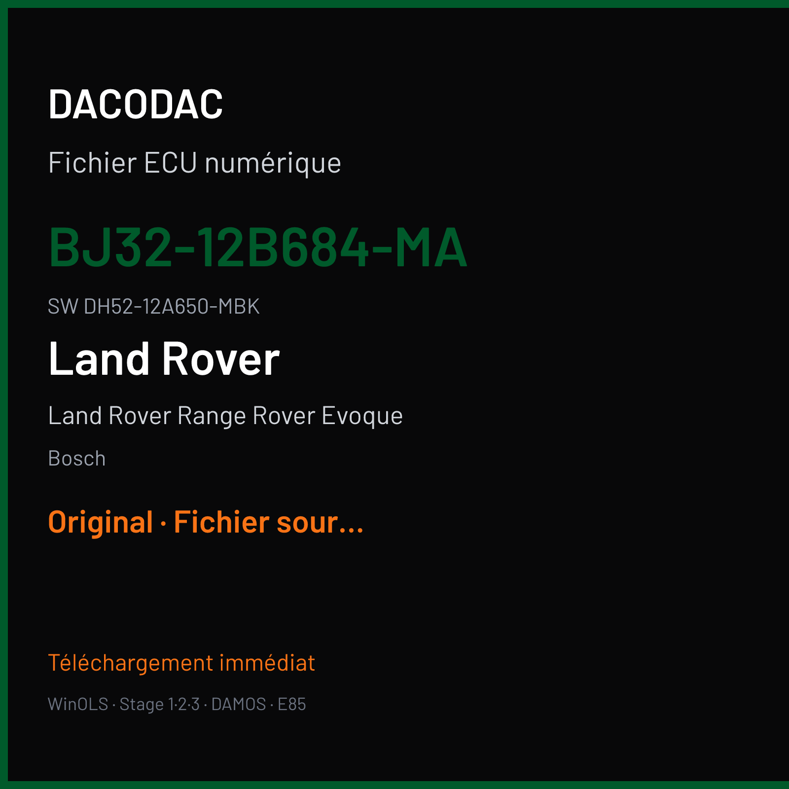 Land Rover Range Rover Evoque 241 ch (2012) — Bosch — BJ32-12B684-MA · DH52-12A650-MBK · 10SW011956 MEDC17.9 — Original