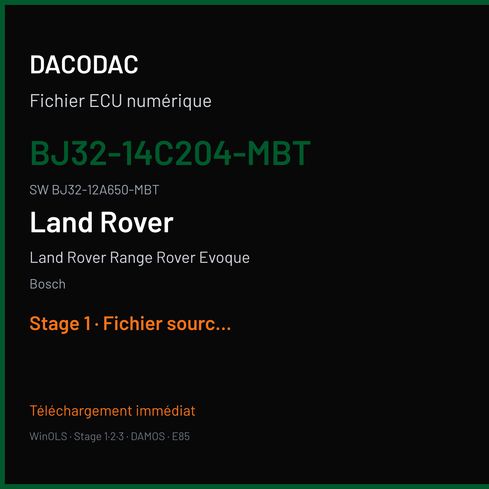 Land Rover Range Rover Evoque 240 ch (2013) — Bosch — BJ32-14C204-MBT · BJ32-12A650-MBT · 539575 — Stage 1