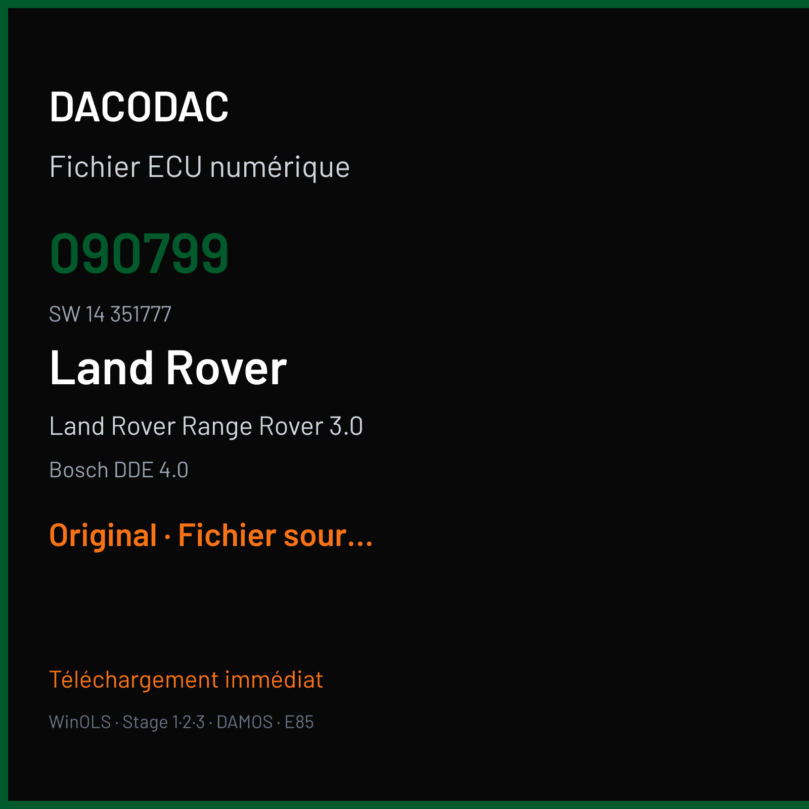 Land Rover Range Rover 3.0 (2005) — Bosch DDE 4.0 — 090799 · 14 351777 — Original