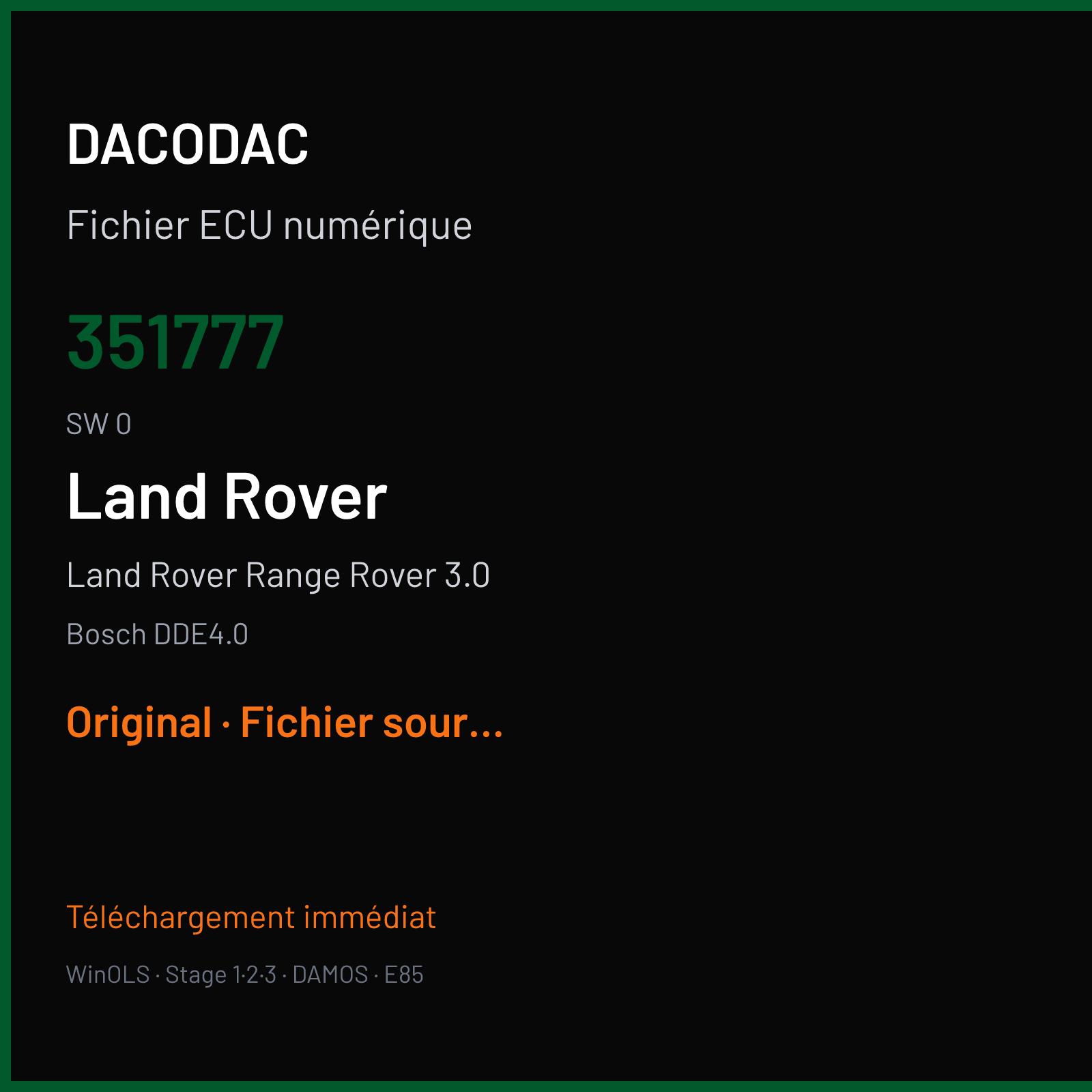 Land Rover Range Rover 3.0 177 ch (2002) — Bosch DDE4.0 — 351777 · 0 · 090799 14 351777 — Original