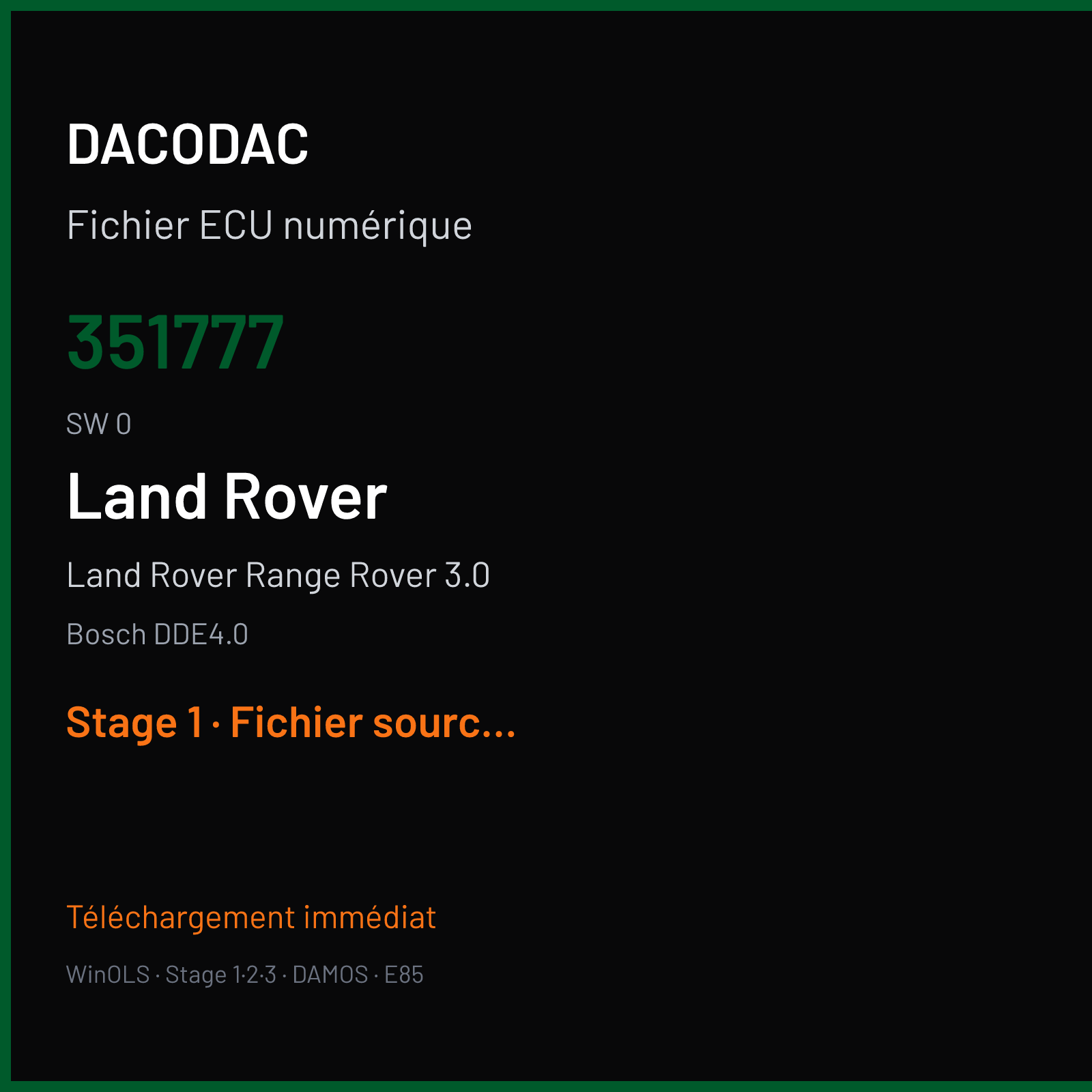 Land Rover Range Rover 3.0 177 ch (2002) — Bosch DDE4.0 — 351777 · 0 · 090799 14 351777 — Stage 1