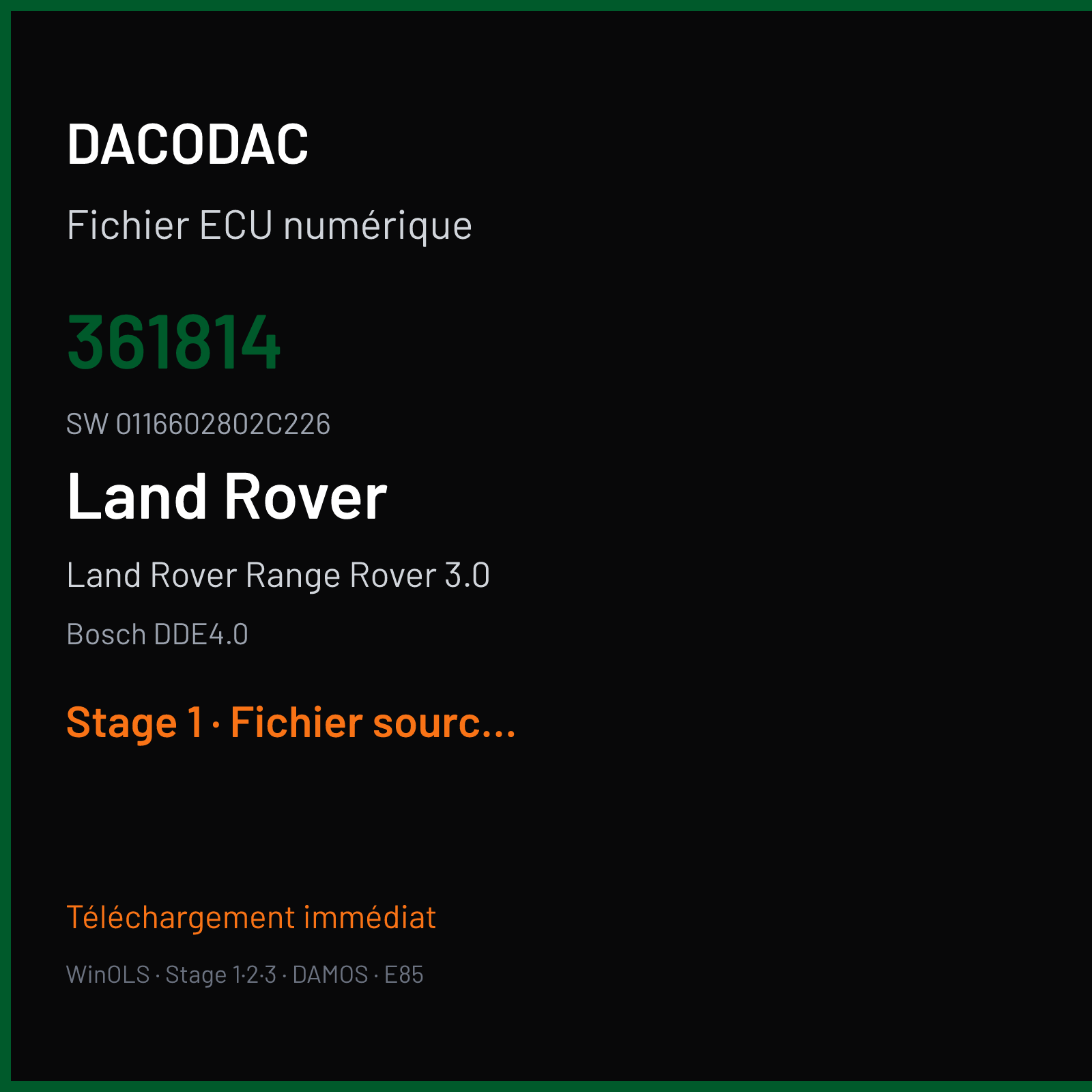 Land Rover Range Rover 3.0 177 ch (2003) — Bosch DDE4.0 — 361814 · 0116602802C226 — Stage 1