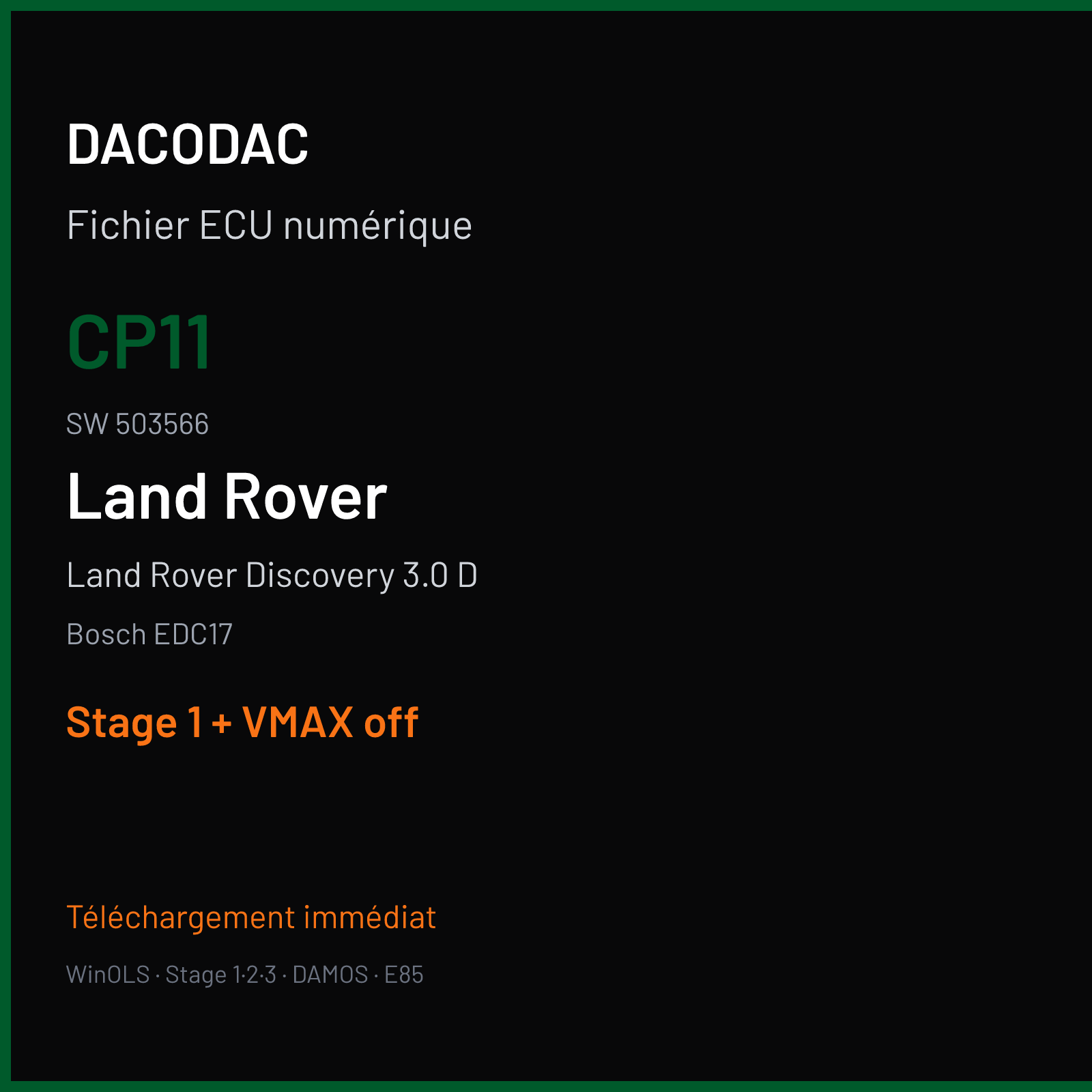 Land Rover Discovery 3.0 D — Bosch EDC17 — CP11 · 503566 — Stage 1 + VMAX off