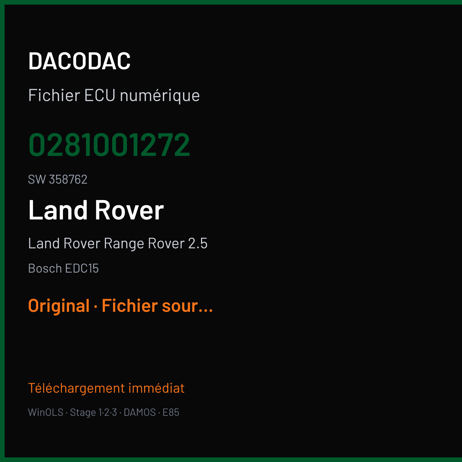 Land Rover Range Rover 2.5 — Bosch EDC15 — 0281001272 · 358762 — Original