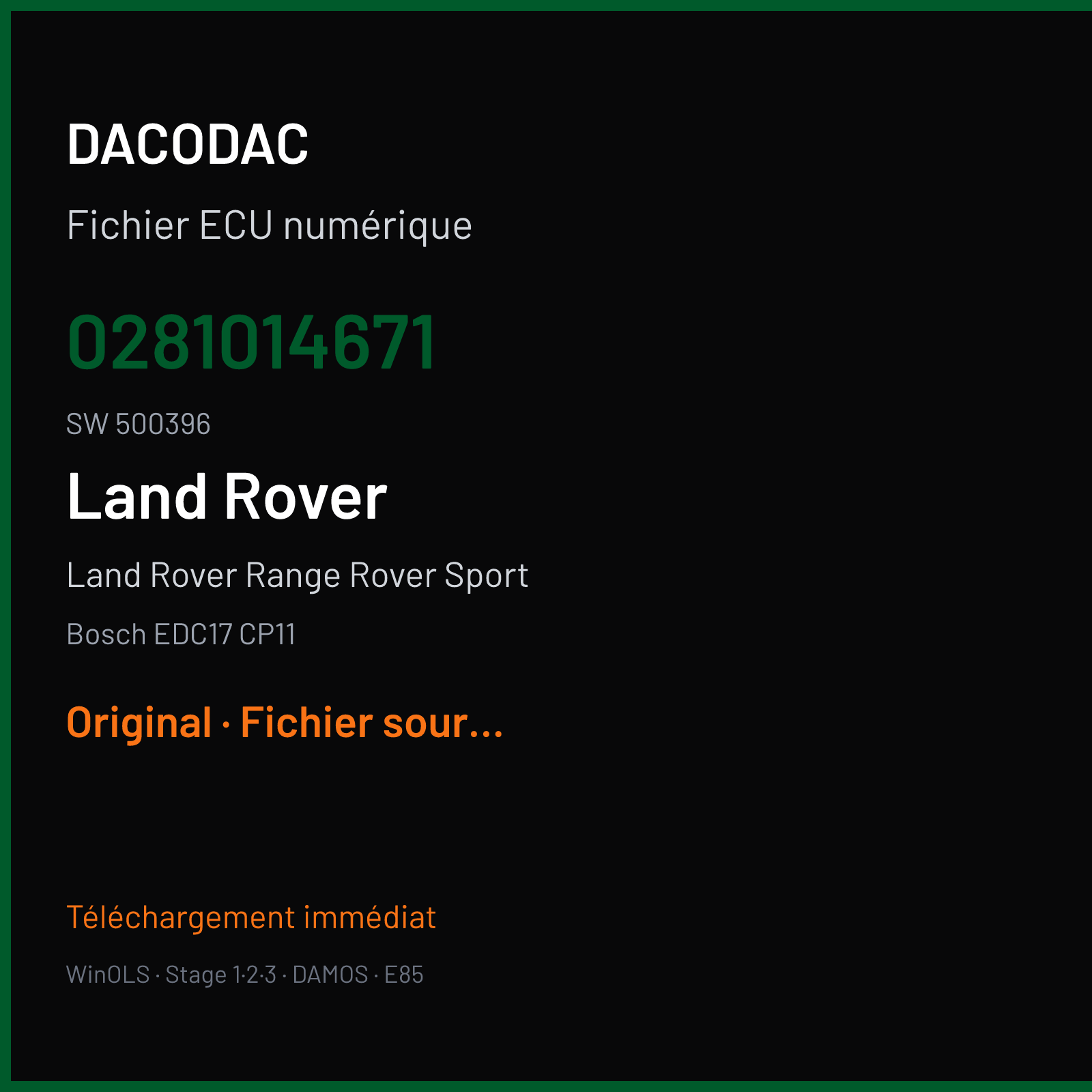 Land Rover Range Rover Sport (2009) — Bosch EDC17 CP11 — 0281014671 · 500396 — Original