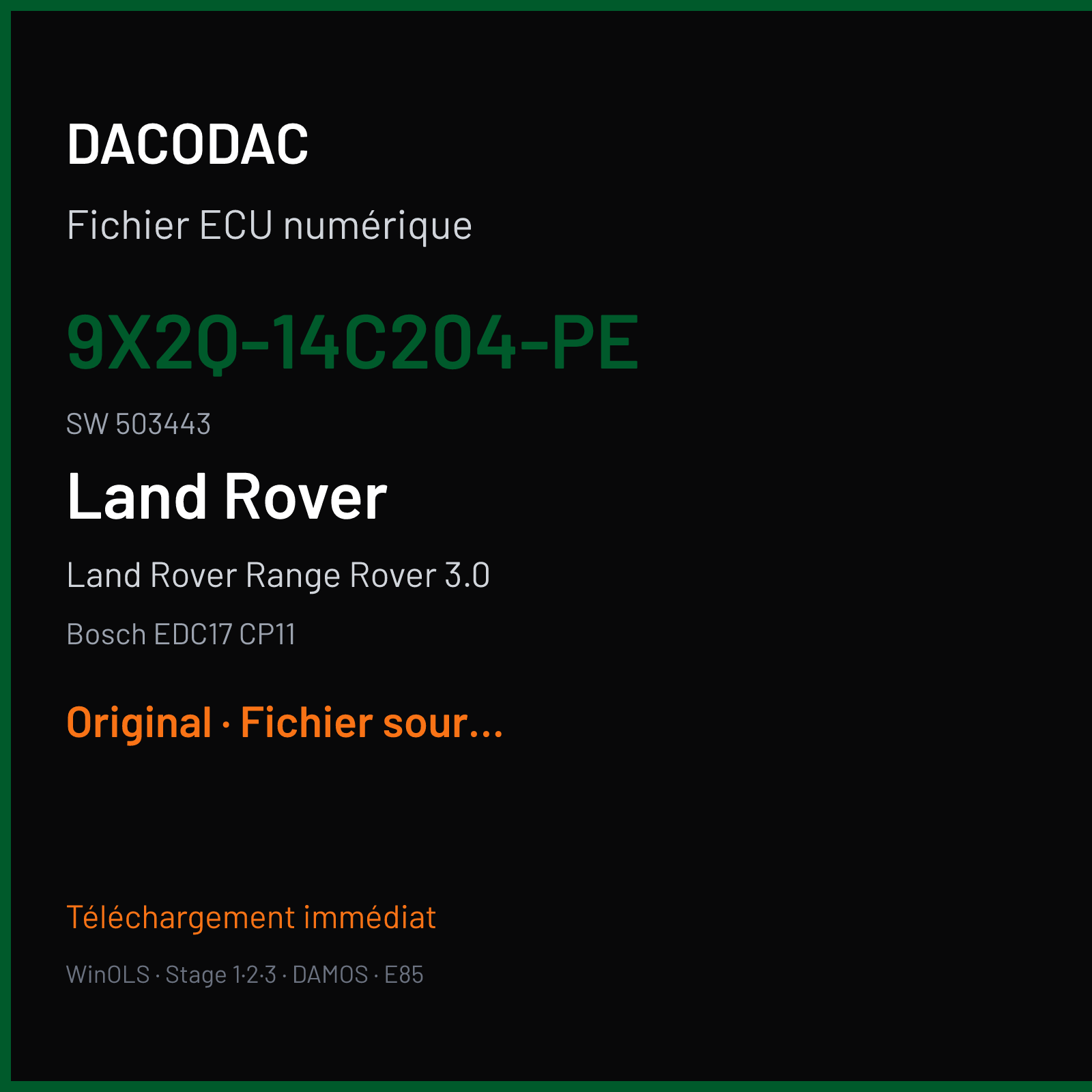 Land Rover Range Rover 3.0 (2010) — Bosch EDC17 CP11 — 9X2Q-14C204-PE · 503443 — Original
