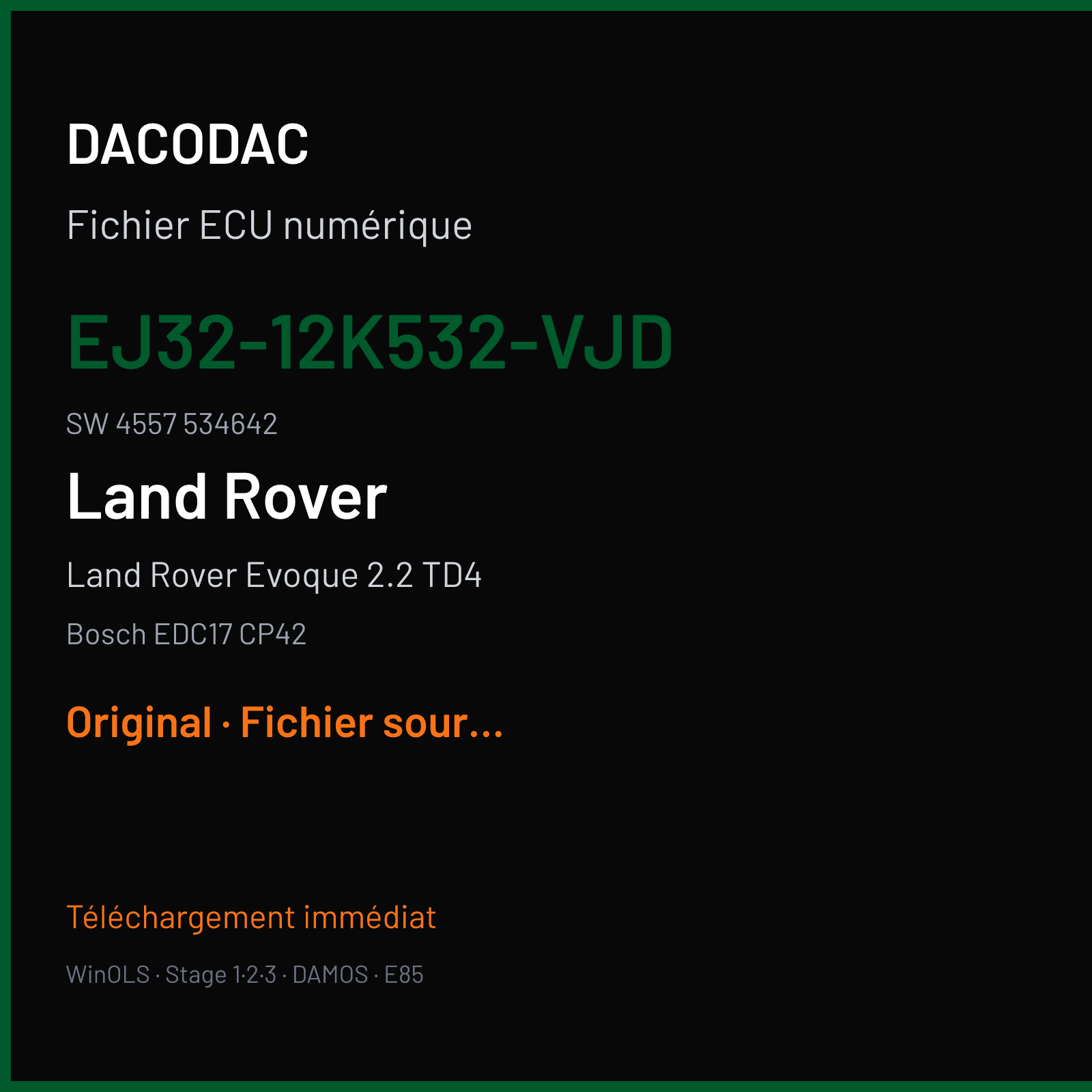Land Rover Evoque 2.2 TD4 (2014) — Bosch EDC17 CP42 — EJ32-12K532-VJD · 4557 534642 — Original