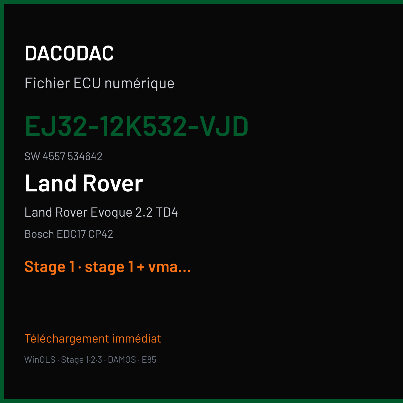 Land Rover Evoque 2.2 TD4 (2014) — Bosch EDC17 CP42 — EJ32-12K532-VJD · 4557 534642 — Stage 1
