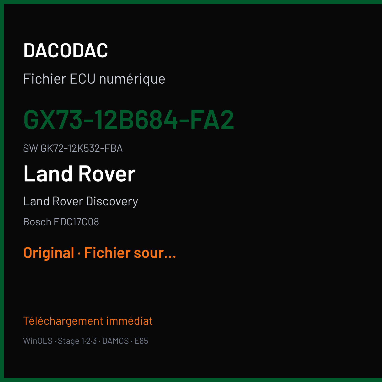 Land Rover Discovery 150 ch — Bosch EDC17C08 — GX73-12B684-FA2 · GK72-12K532-FBA · GX73-12C520-FA4 — Original