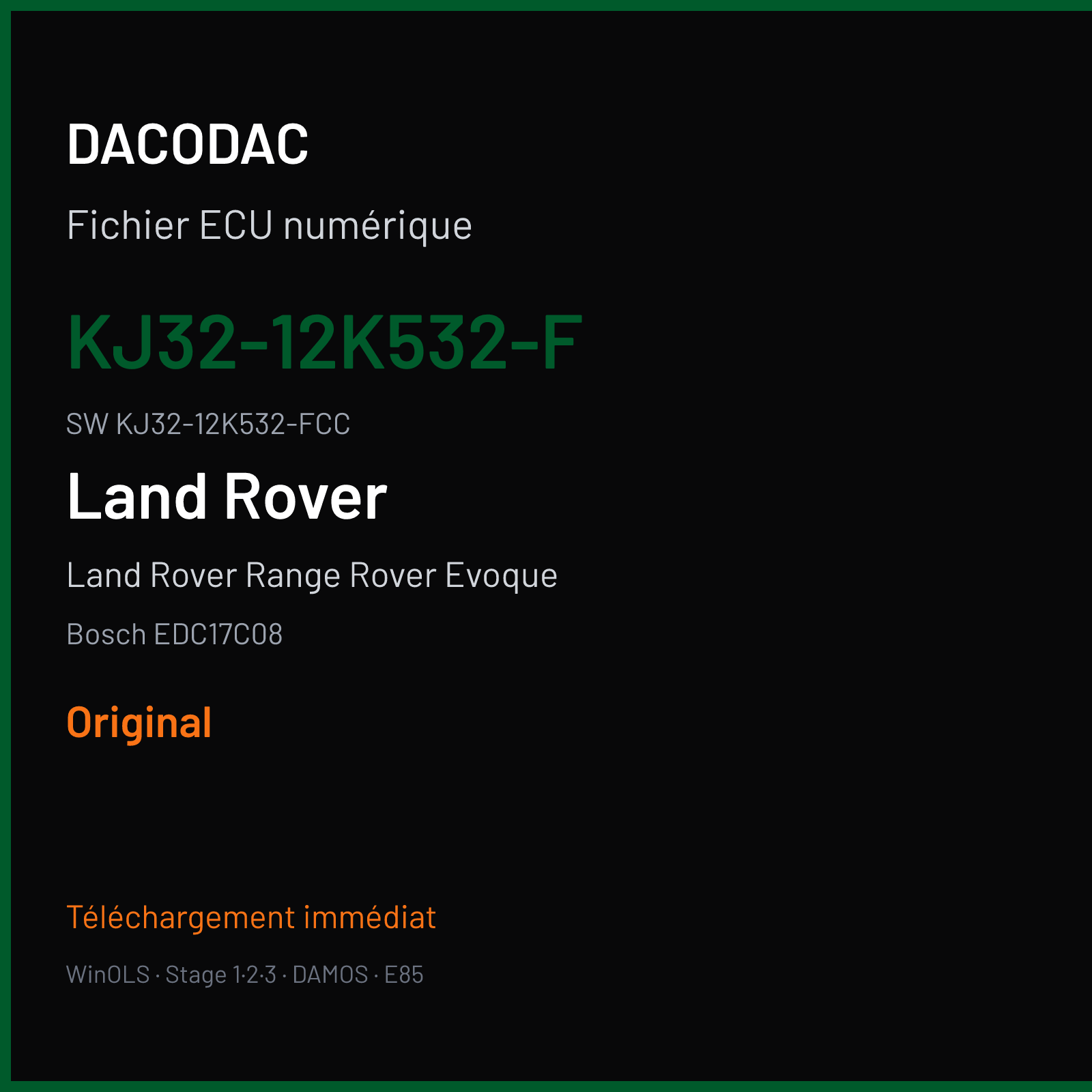 Land Rover Range Rover Evoque 180 ch (2018) — Bosch EDC17C08 — KJ32-12K532-F · KJ32-12K532-FCC · 039847 — Original