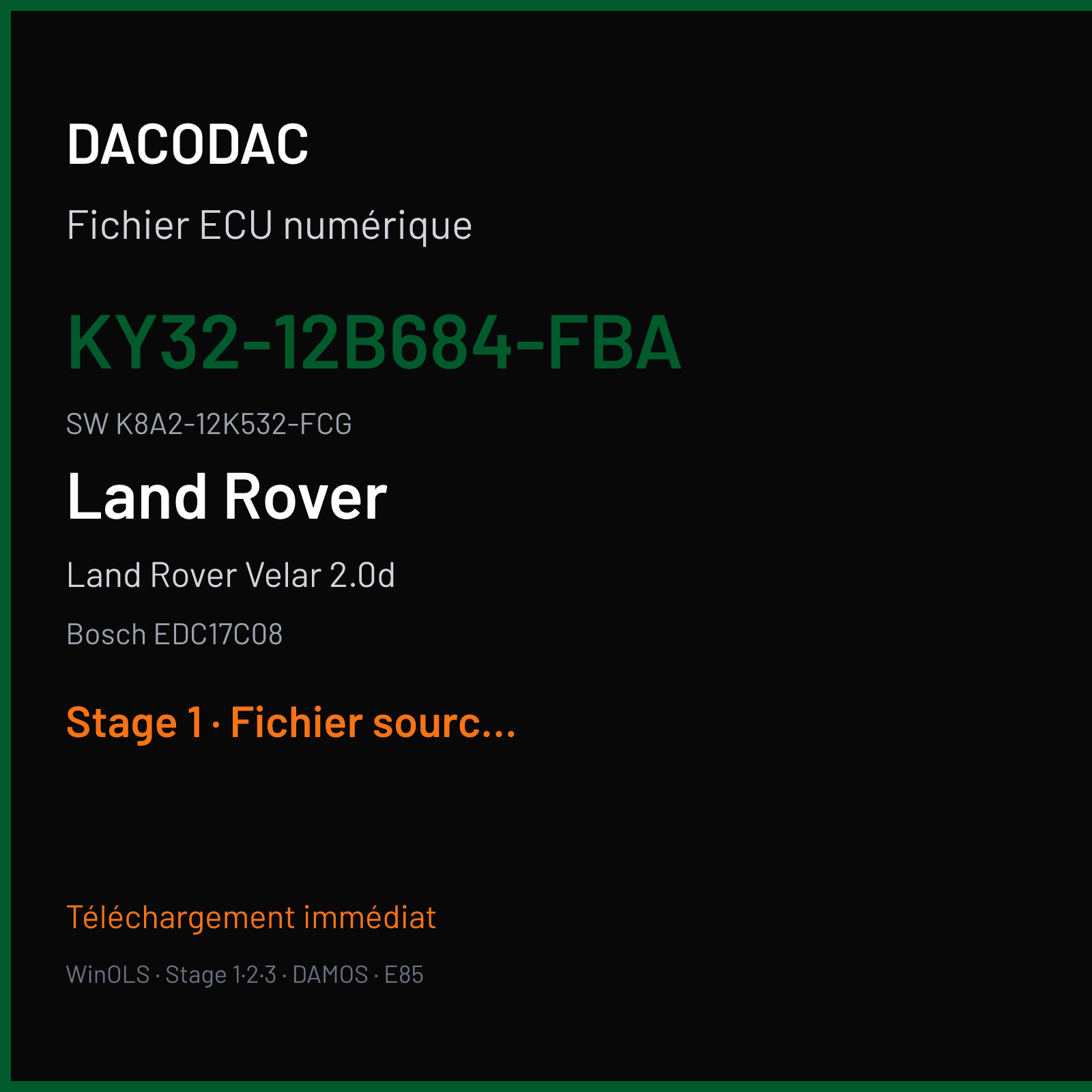 Land Rover Velar 2.0d 180 ch (2019) — Bosch EDC17C08 — KY32-12B684-FBA · K8A2-12K532-FCG · 060675 — Stage 1