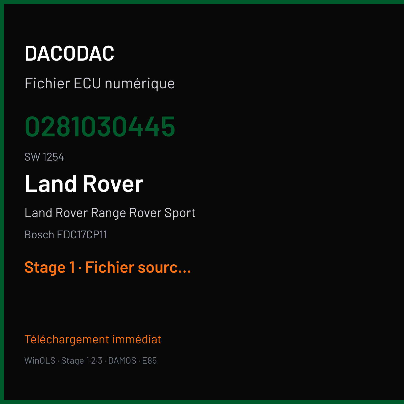 Land Rover Range Rover Sport 258 ch (2014) — Bosch EDC17CP11 — 0281030445 · 1254 · 0344 530678 — Stage 1