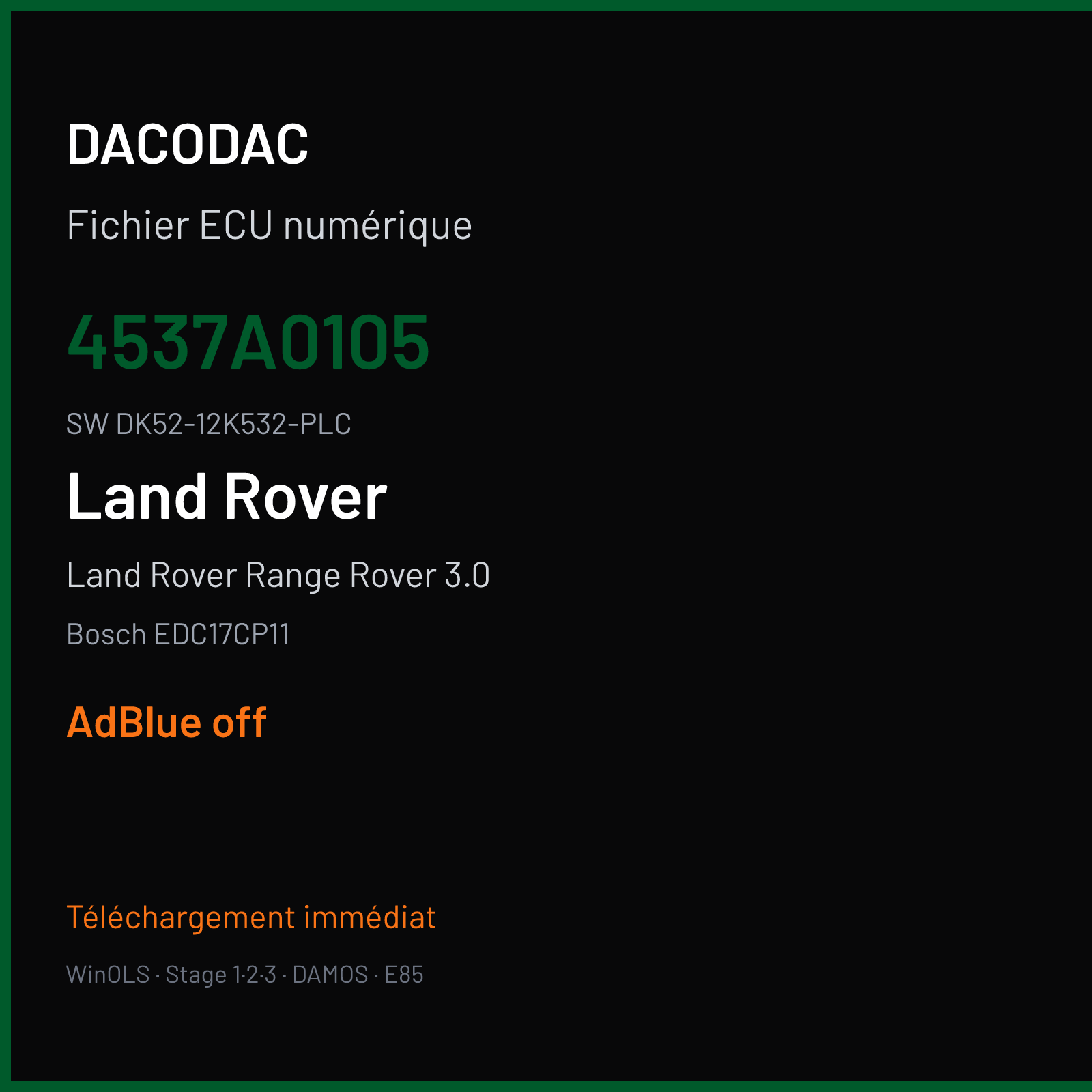Land Rover Range Rover 3.0 258 ch (2013) — Bosch EDC17CP11 — 4537A0105 · DK52-12K532-PLC · 530678 — ADBLUE off