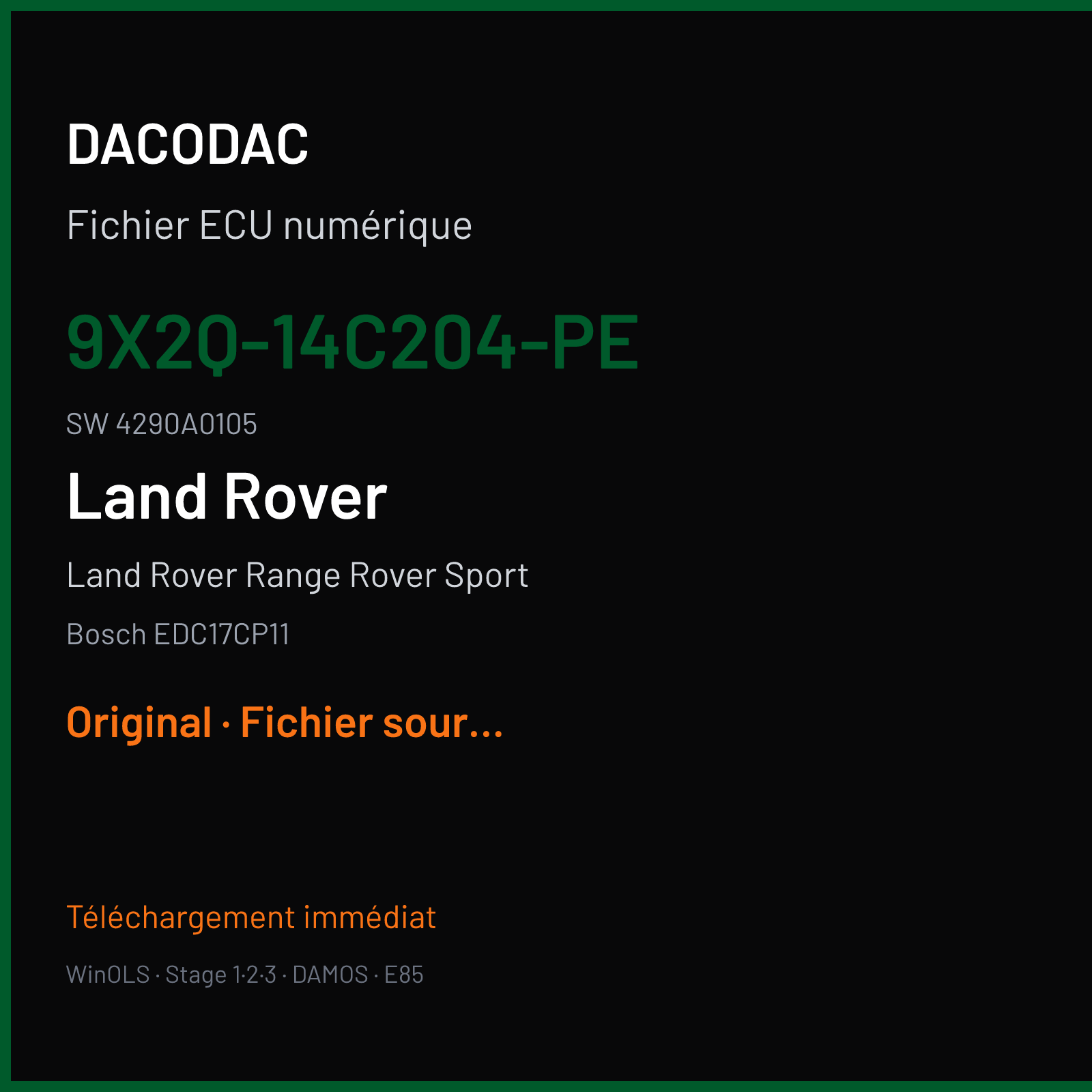 Land Rover Range Rover Sport 240 ch (2011) — Bosch EDC17CP11 — 9X2Q-14C204-PE · 4290A0105 · 503441 — Original