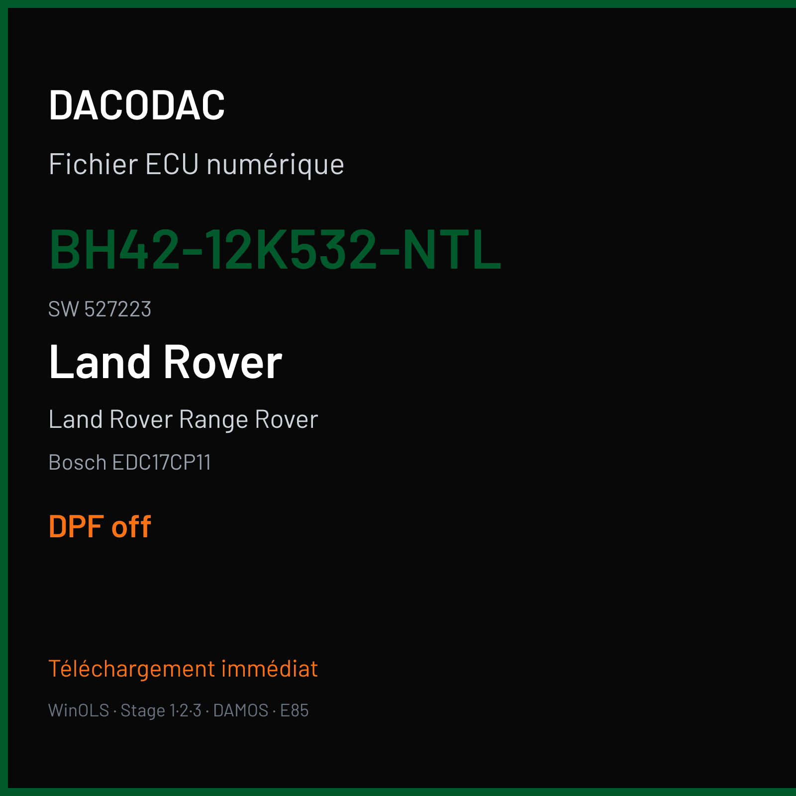 Land Rover Range Rover (2012) — Bosch EDC17CP11 — BH42-12K532-NTL · 527223 — DPF off
