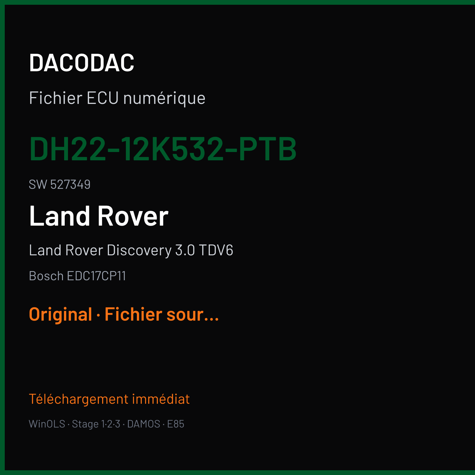 Land Rover Discovery 3.0 TDV6 (2012) — Bosch EDC17CP11 — DH22-12K532-PTB · 527349 — Original